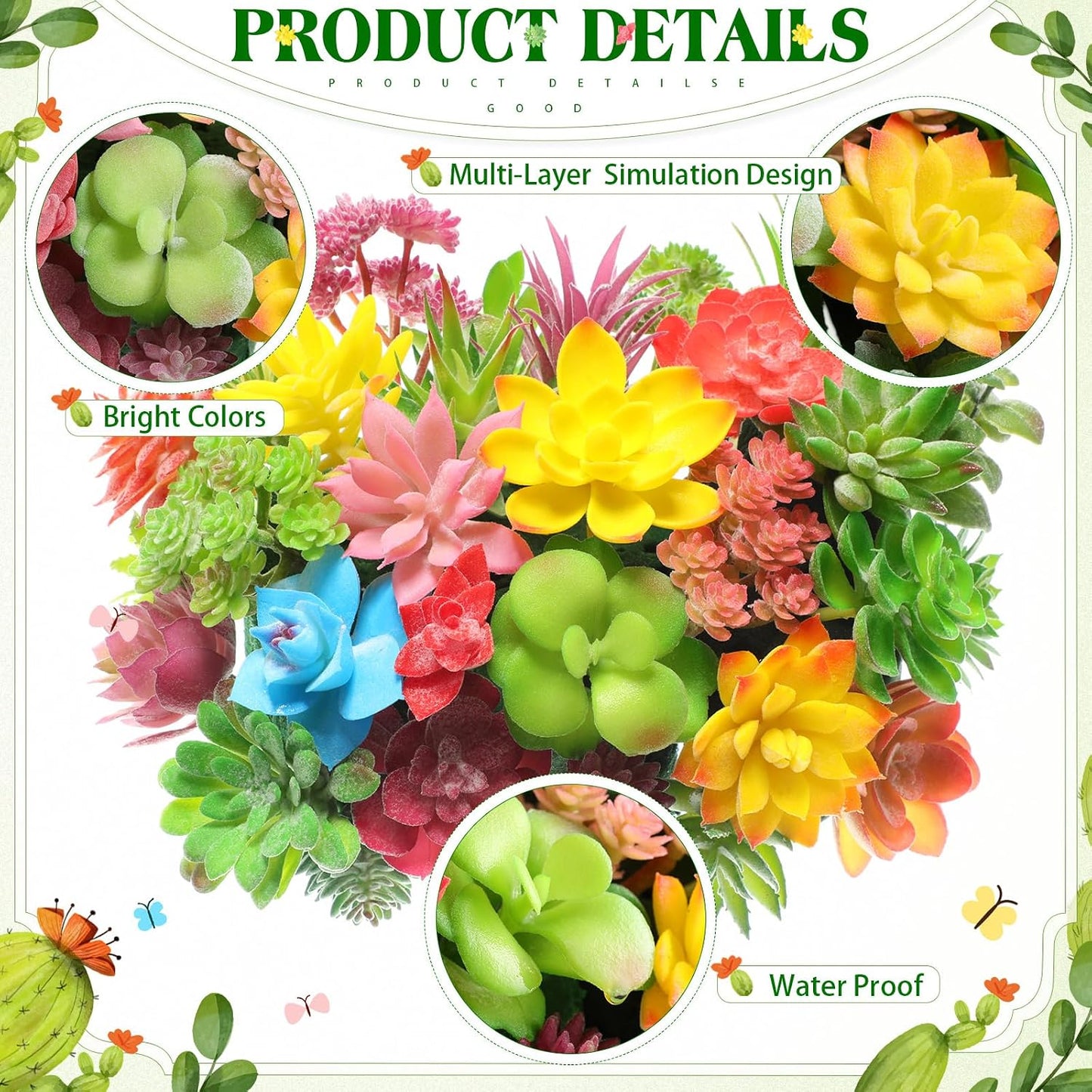 Mini Artificial Succulents Unpotted Realistic Colorful Faux Succulents Small Cactus / Set of 32