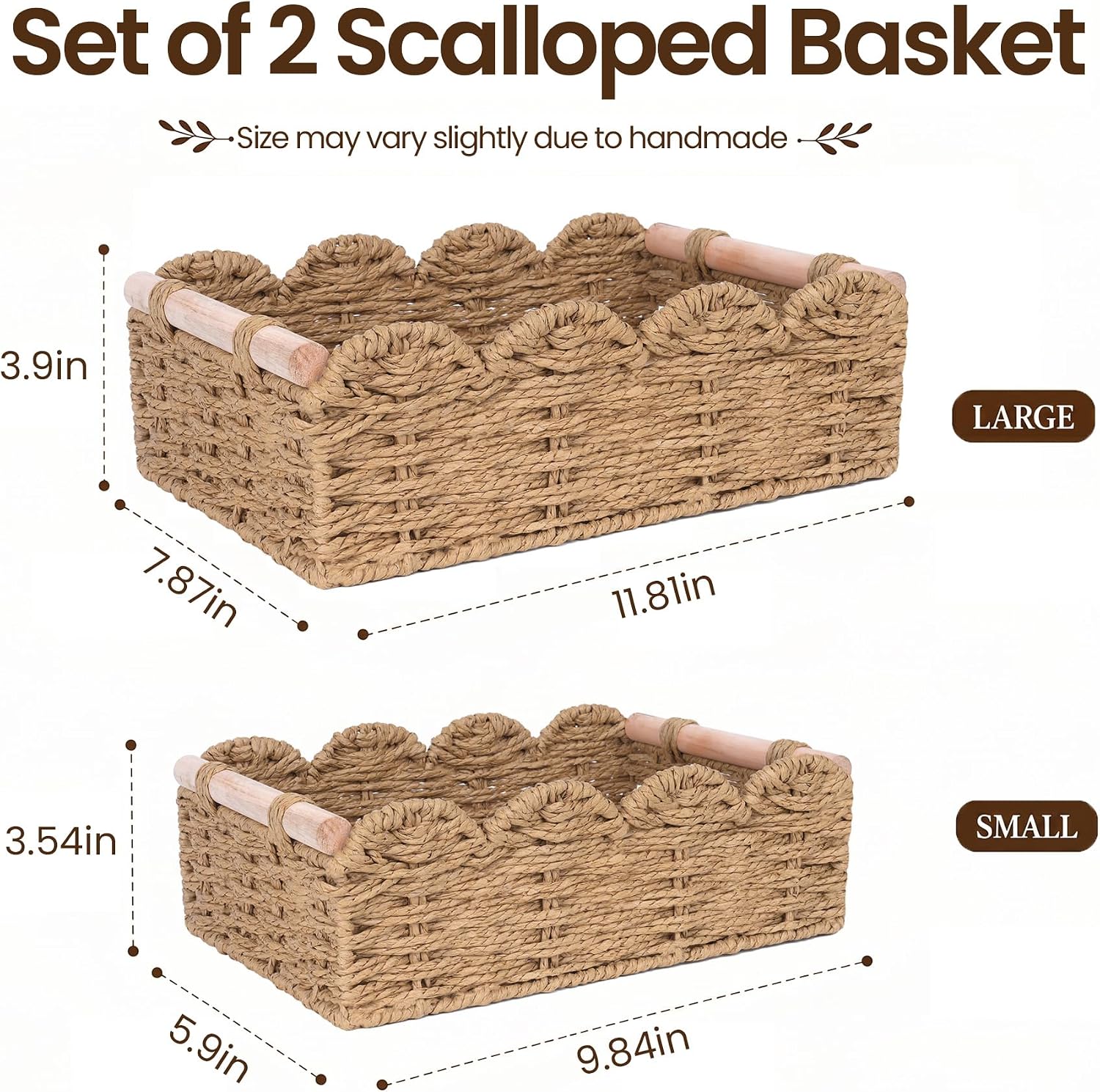 Scalloped Edge Wicker Basket / Neutral / Set of 2