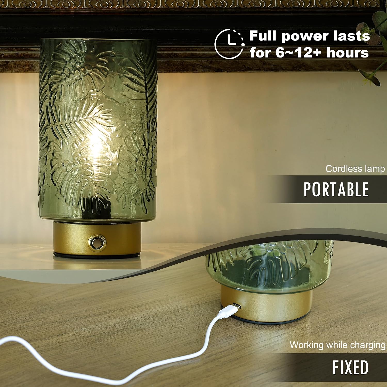 ULAROOM Cordless Lamp Rechargeable Battery Operated lamp, Glass Table Lamp Remote Control - Dimmable Brightness Touch