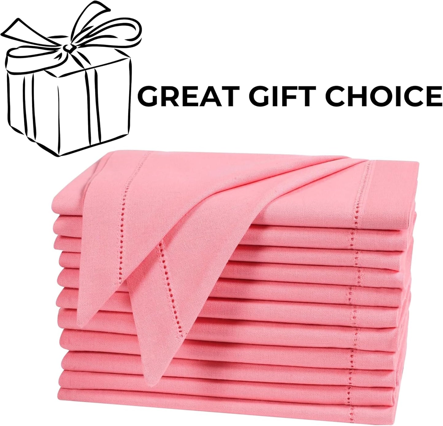 Bedding Craft Cotton Cloth Dinner Napkins Set of 12 – 18x18 Dianthus Pecan Hemstitched – Reusable Machine Washable