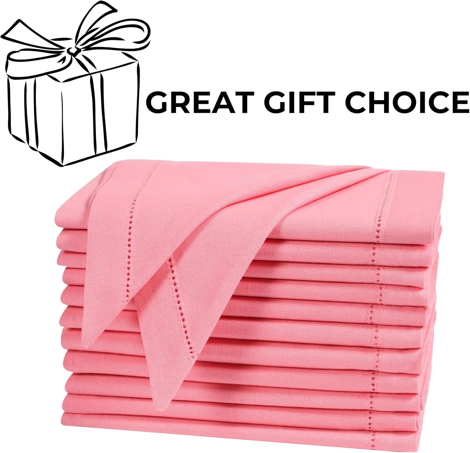 Bedding Craft Cotton Cloth Dinner Napkins Set of 12 – 18x18 Dianthus Pecan Hemstitched – Reusable Machine Washable