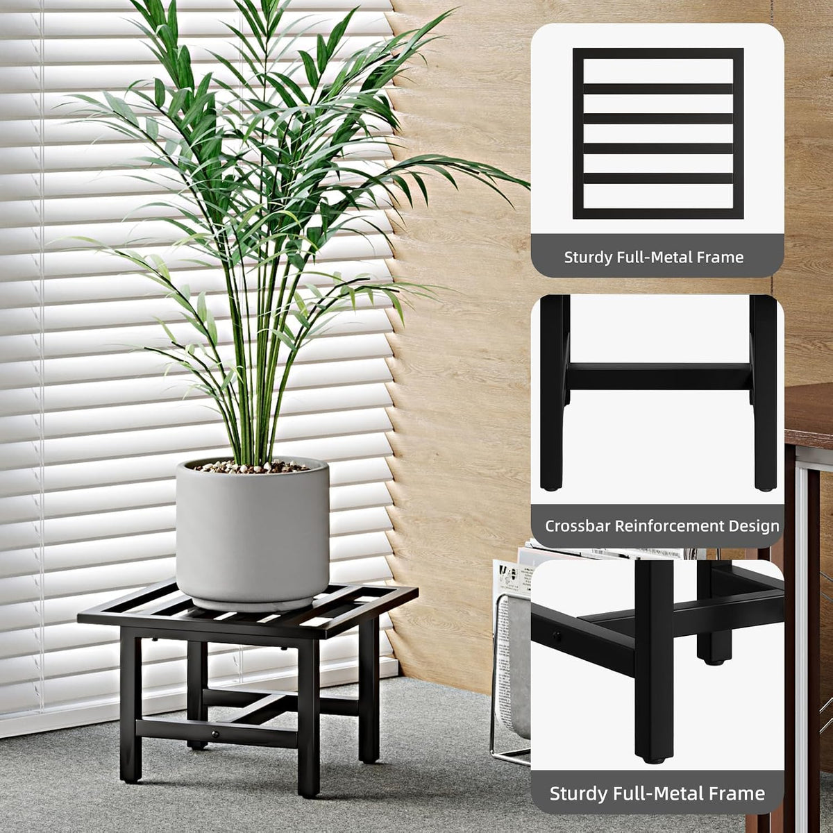 Heavy Duty Metal Plant Stand Outdoor, 330 lbs Wrought Iron Square Plant Stand Indoor, Rustproof Low Pedestal for Large