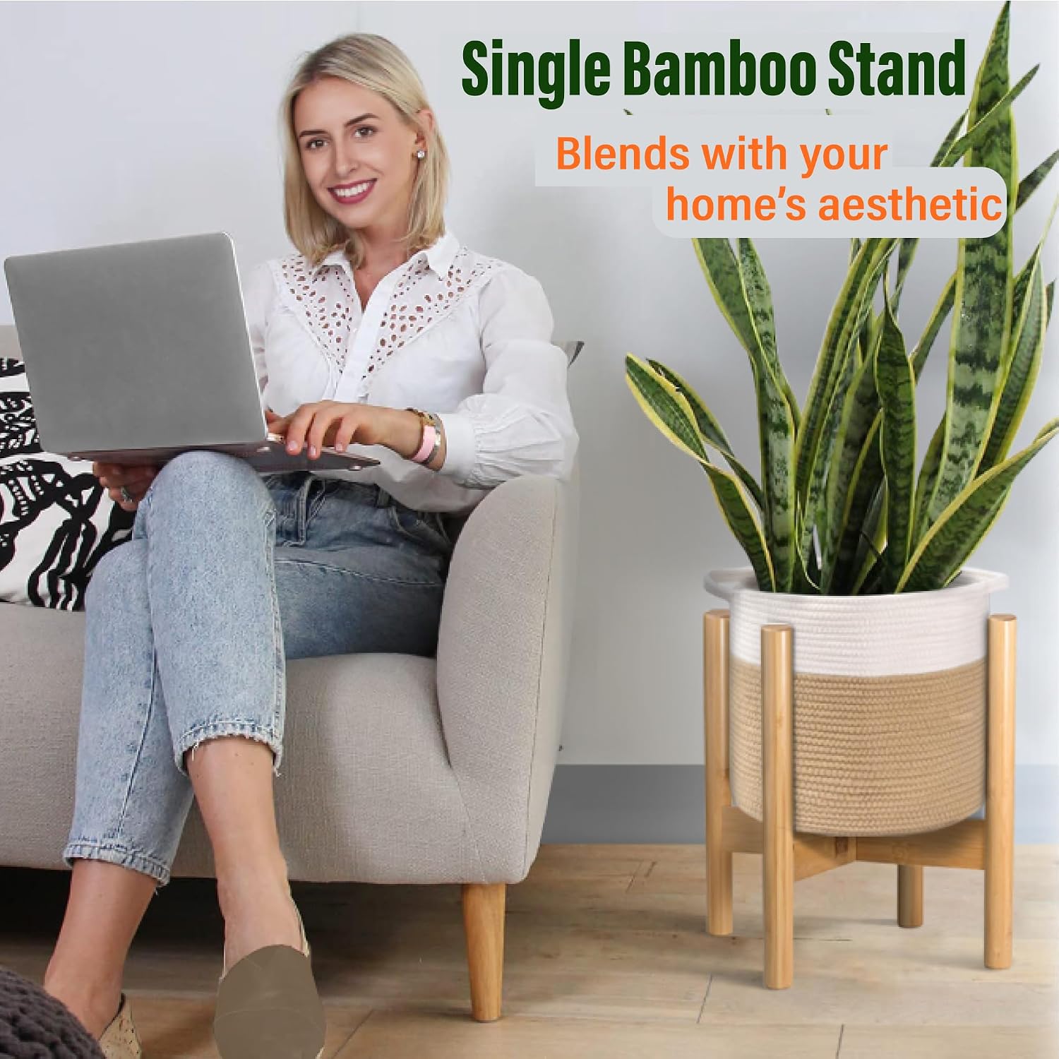ZPirates Plant Stand for Indoor - Adjustable, Bamboo | Expandable Sideways to fit 8 10 or 12 Inch-wide Medium-to-Large