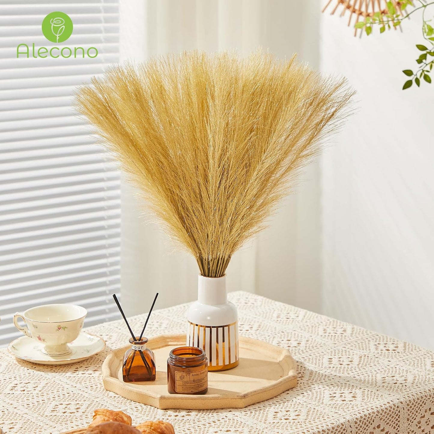 Faux Pampas Grass Decor / Golden / Gold / 17 Inch / Set of 30