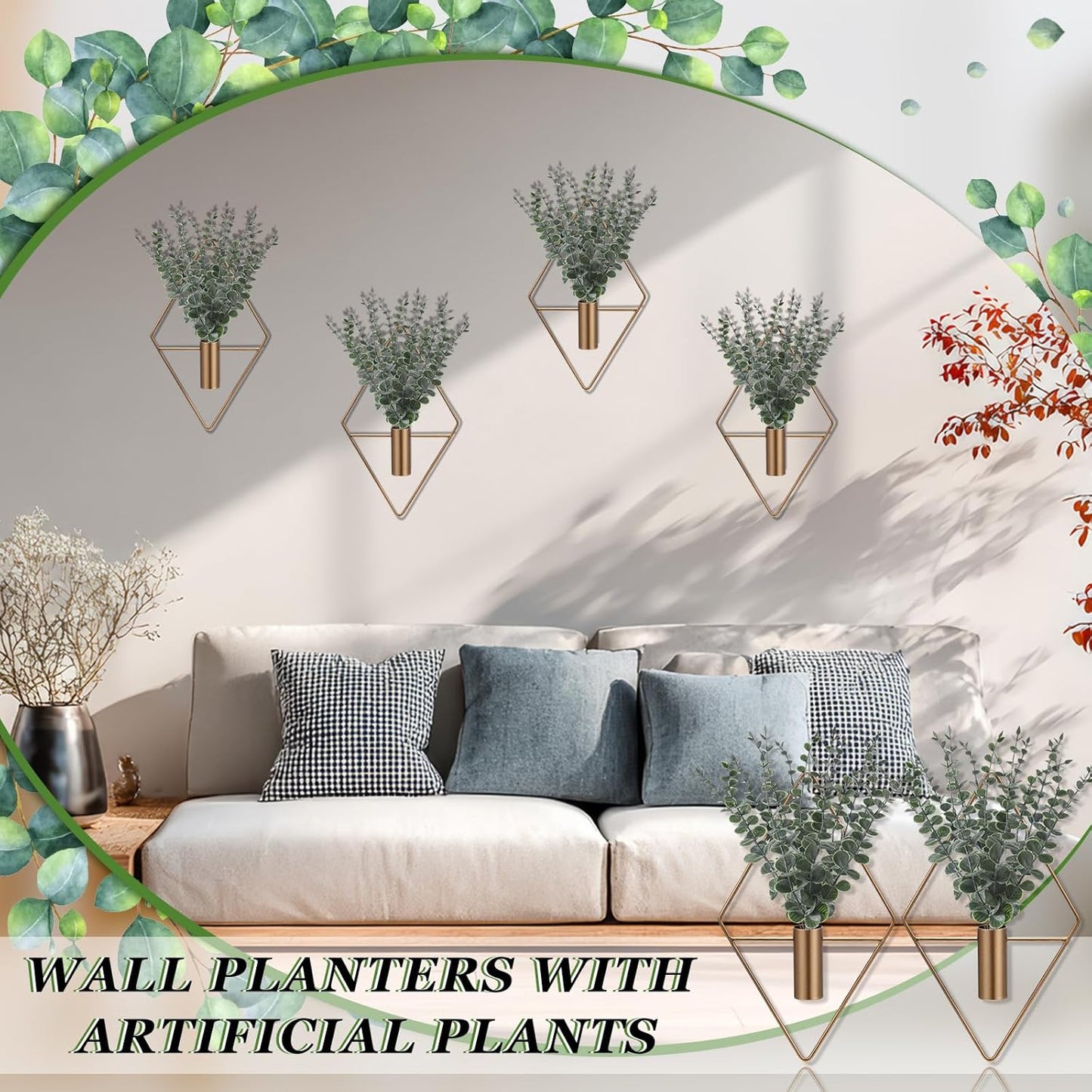 Artificial Metal Hanging Vase Indoor Plants Holder Modern / Antique Copper / Eucalyptus / Set of 4
