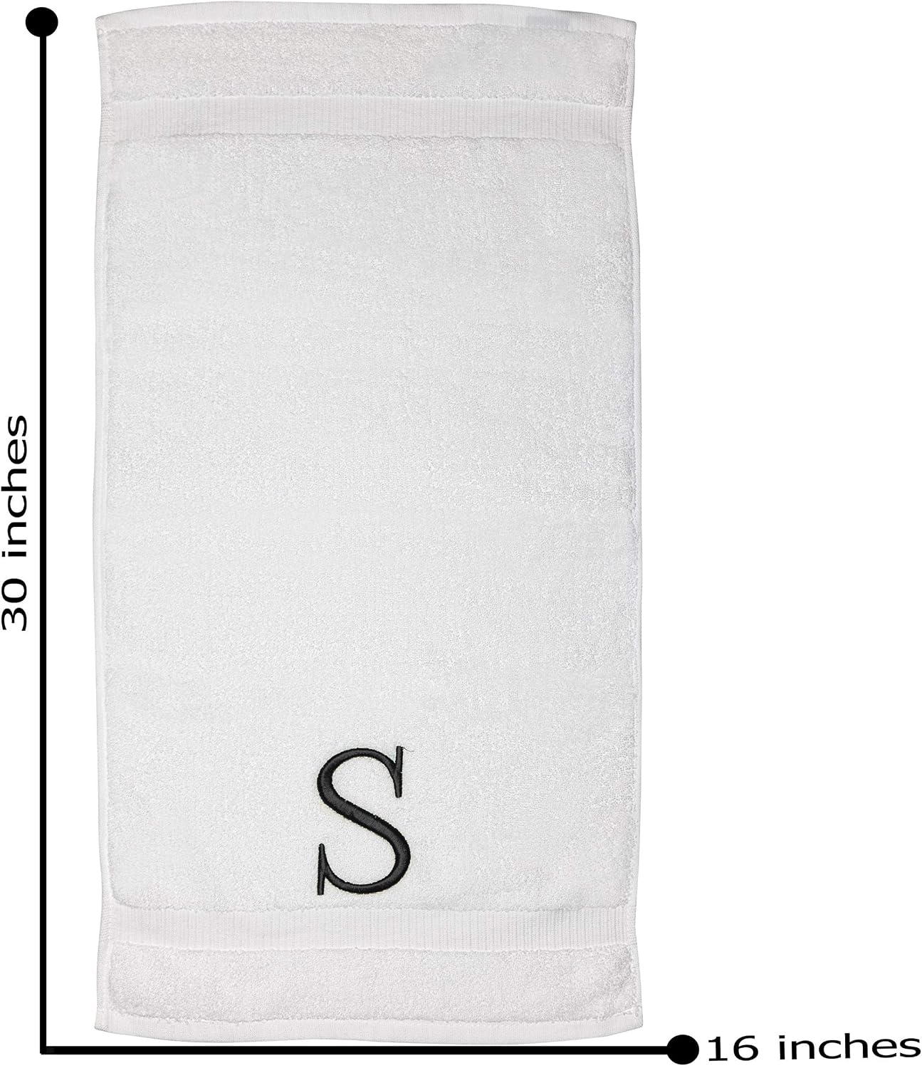 White with Dark Gray Monogrammed Hand Towels for Bathroom Set of 2 Letter S | Luxury Hotel Quality Initial Towels For