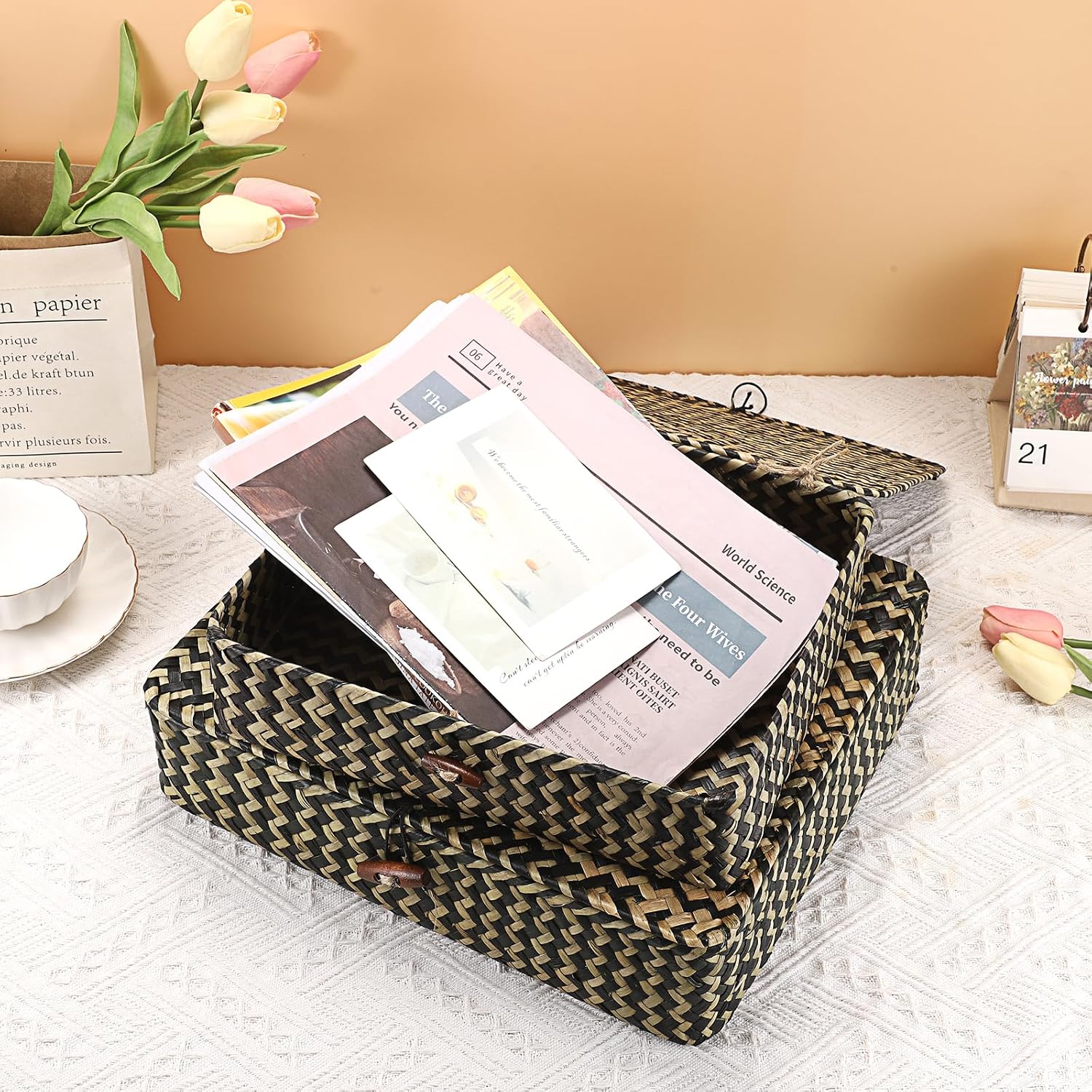 Woven Storage Basket / Small+large / Black