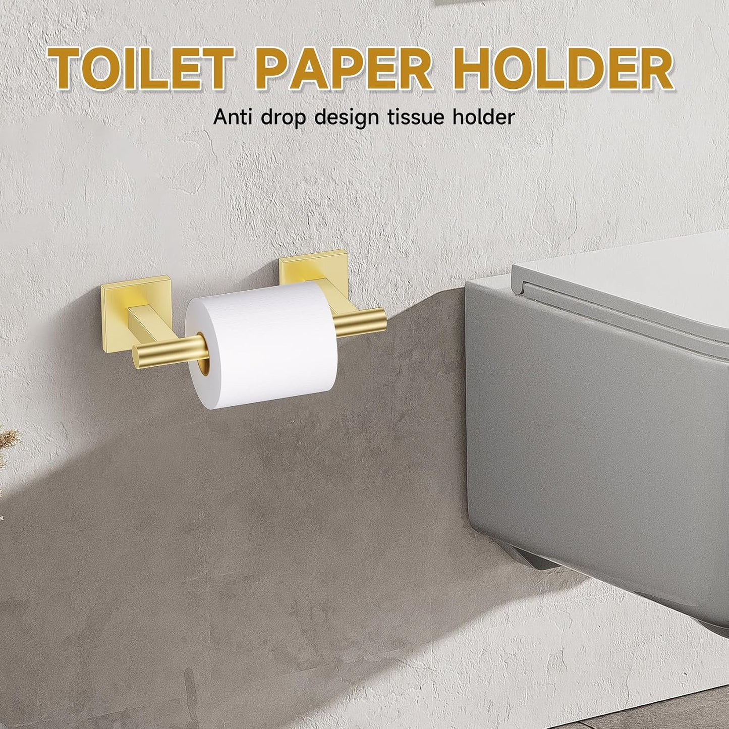 Brushed Gold Towel Bar Set, 5 Pieces Double Dase Toilet Paper Holder Bathroom Hardware Set, 23.6 Inch Stainless Steel
