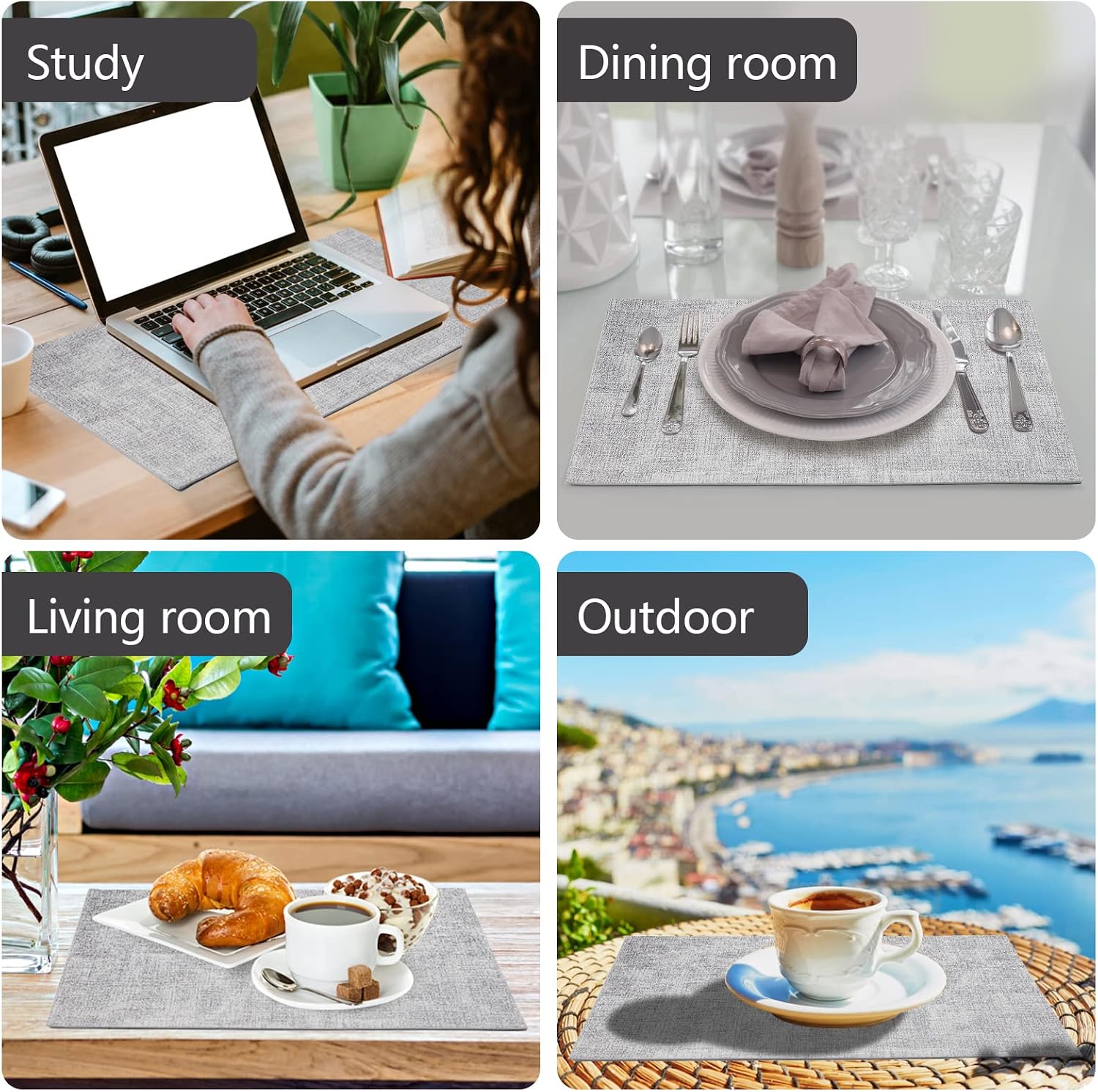 Faux Leather Placemats Set of 6,Heat Resistant Placemats for Dining Table, Easy Clean Non-Slip Place Mats, Waterproof