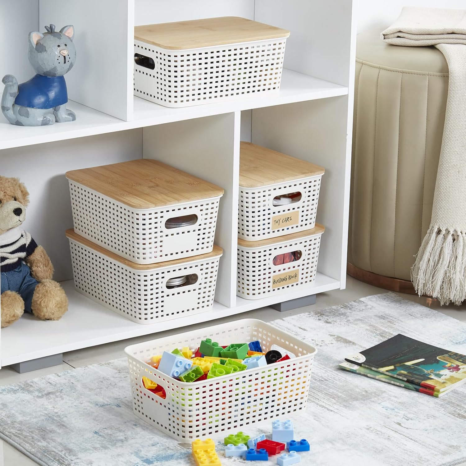 Plastic Storage Bins / Cream White / Small / Set of 6