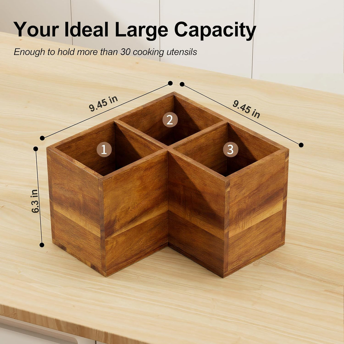 ZUJJAFY Utensil Holder, Corner Utensil Holder for Kitchen Counter, Acacia Wood Kitchen Utensil Holder for Countertop