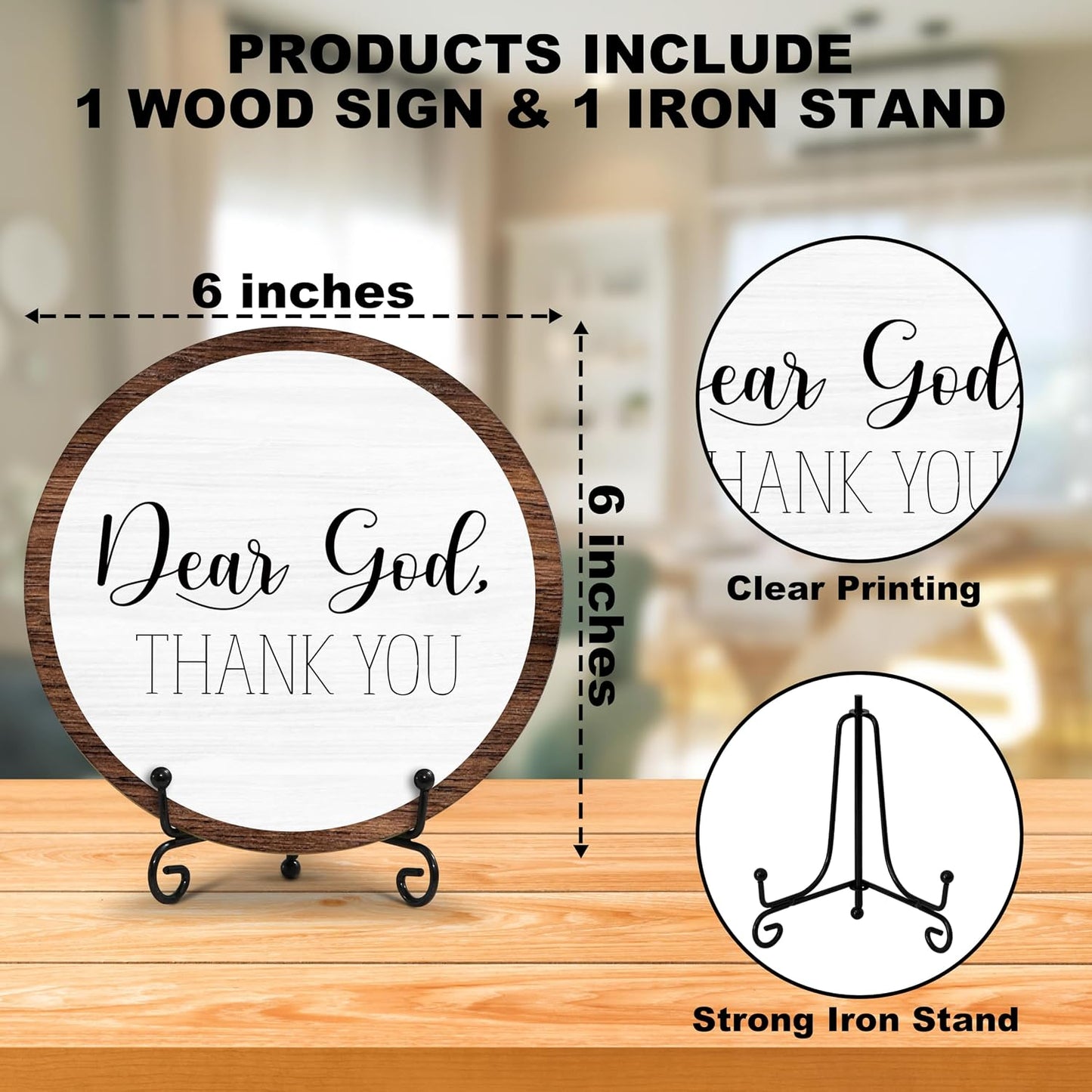 Inspirational Round Wood Decor Sign / Dear God 6