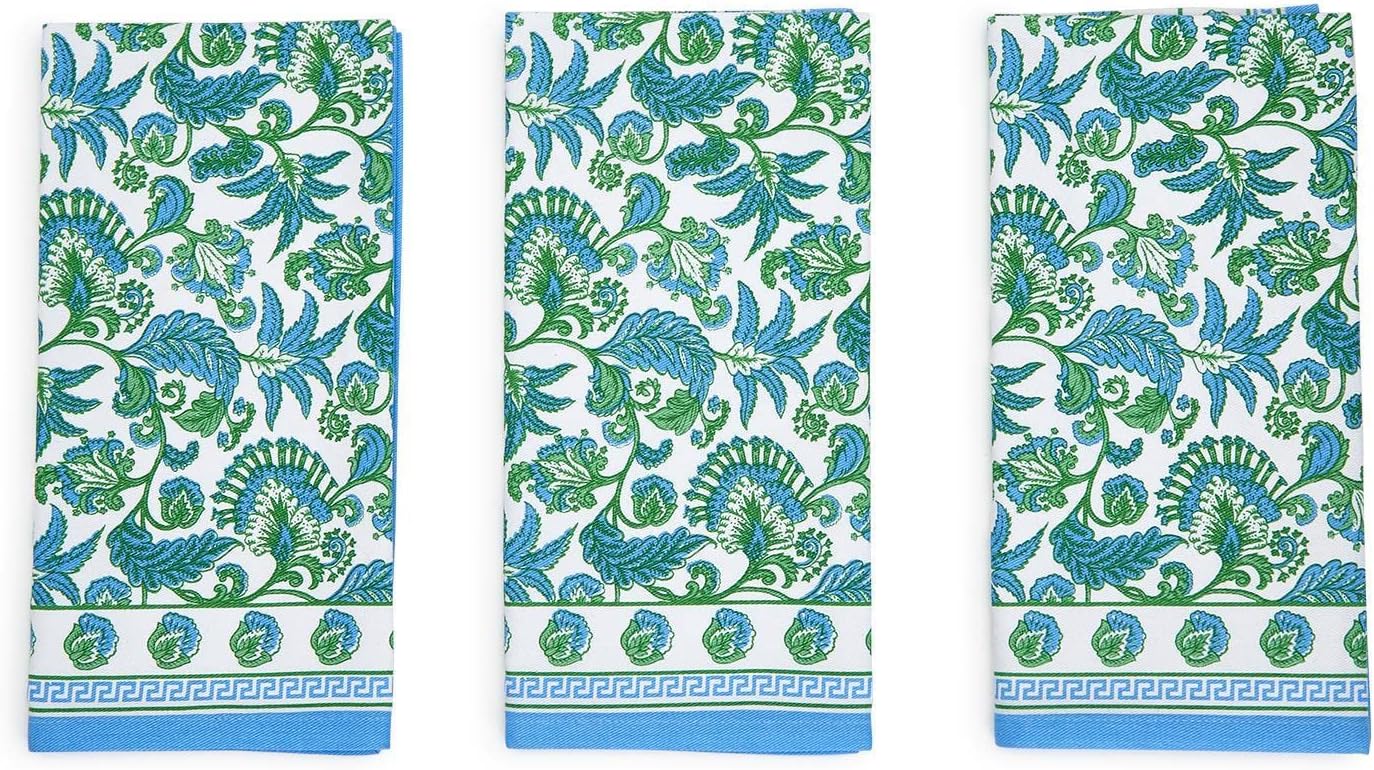 Two's Company Hampton Set of 4 Block Print Cloth Napkins - Cotton