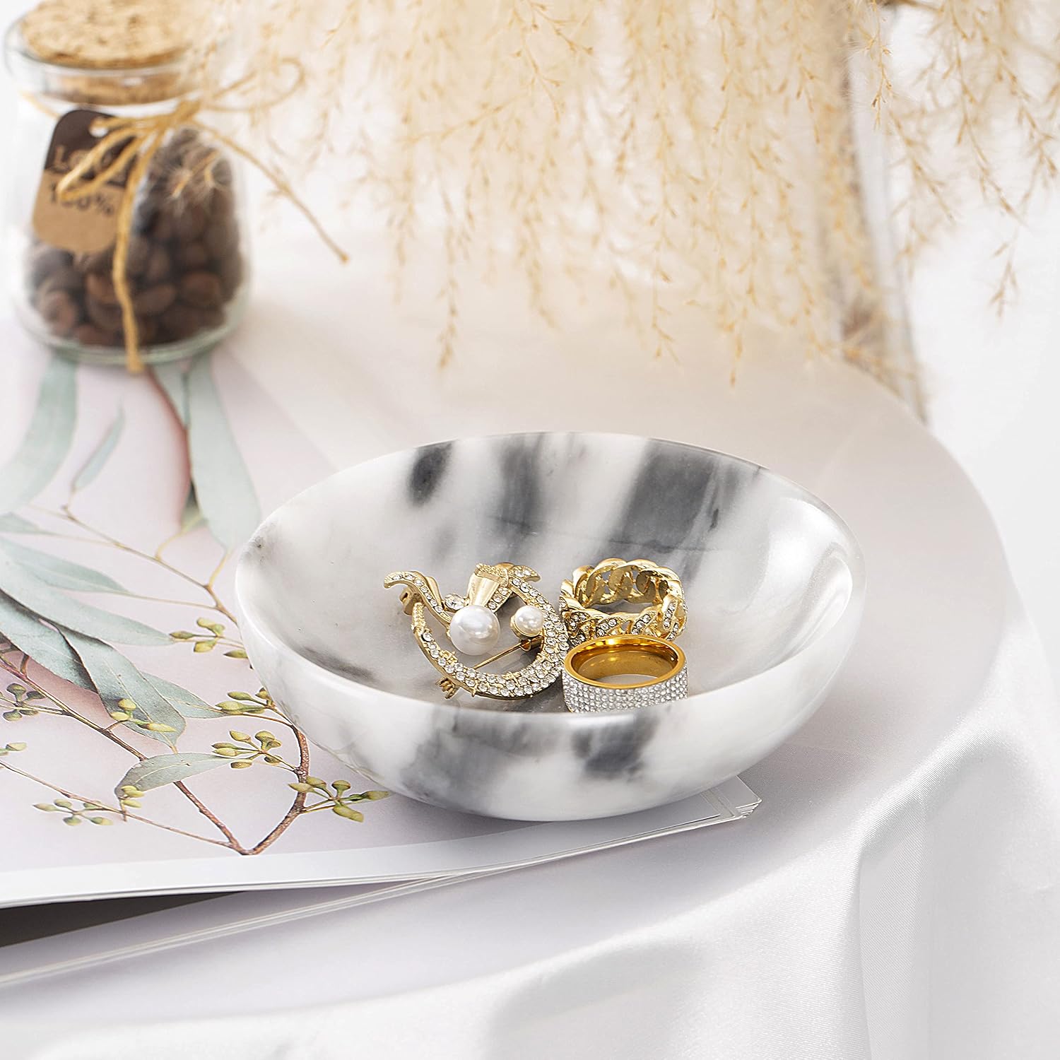 Rings Holder / Marble Jewelry Dish / White
