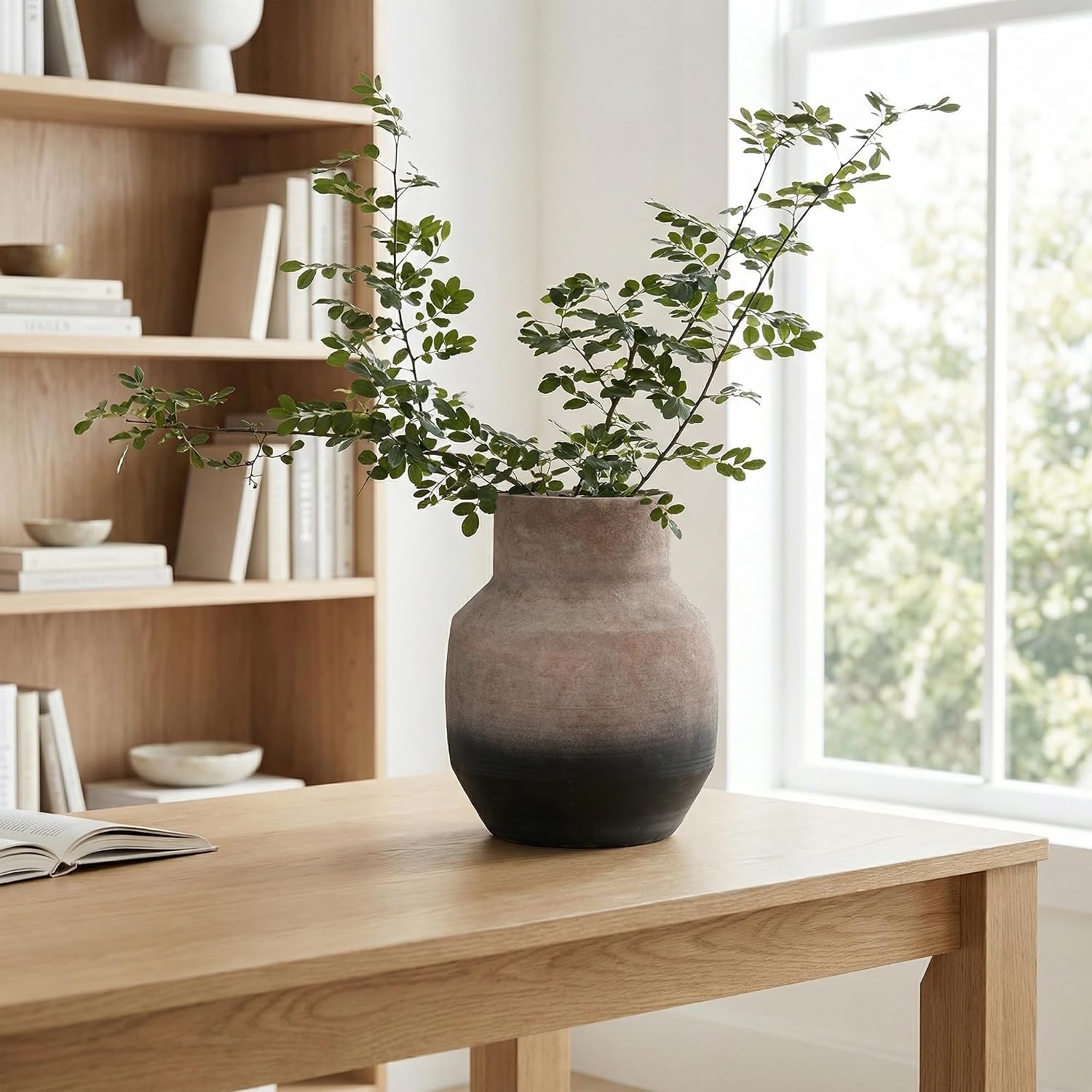 Large Rustic Ceramic vase Farmhouse Vintage Pottery / 11.01inch / Brown