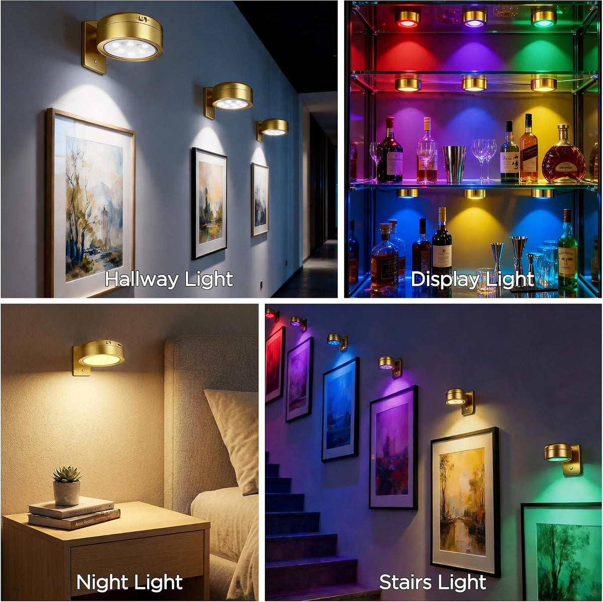 6-Pack Picture Lights for Wall, Rechargeable Cordless Poster Lights, Gold | LED Magnetic Painting Lights with