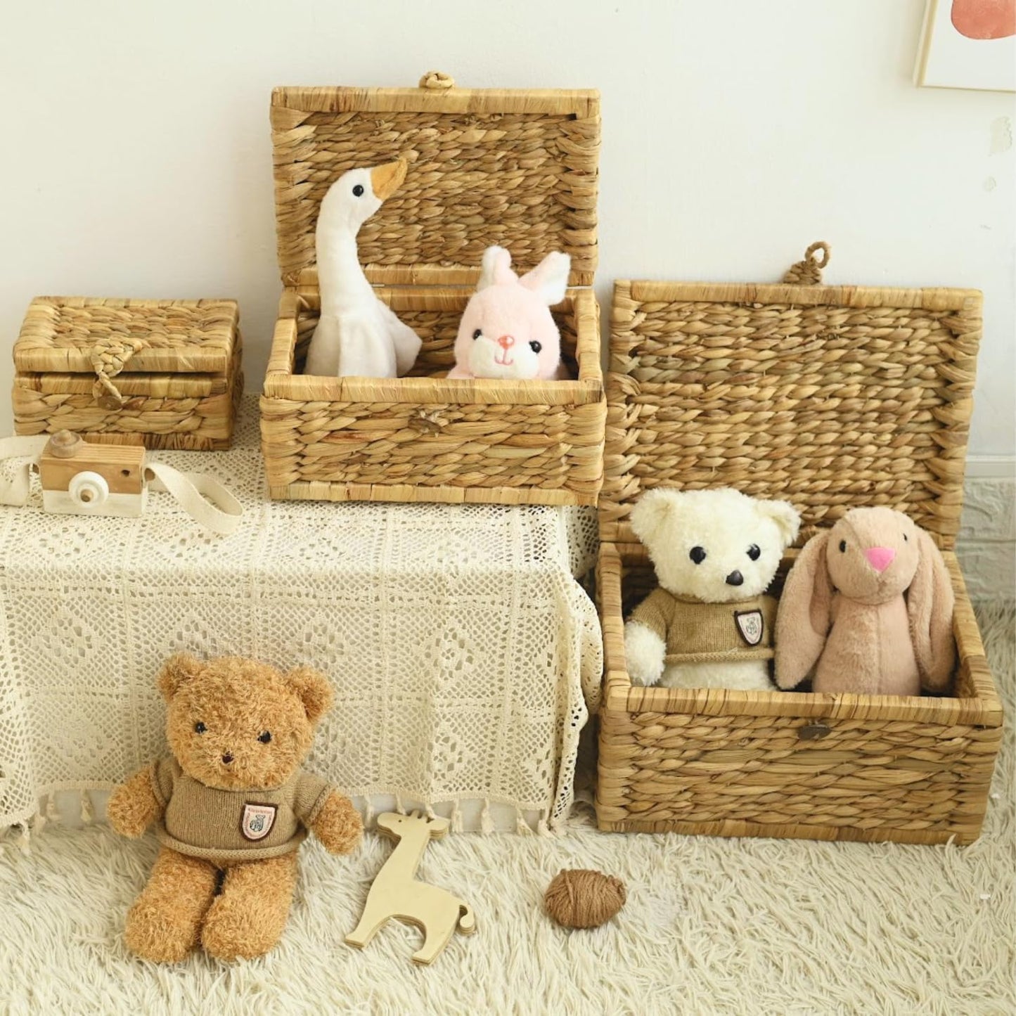 Wicker Storage Basket / Hyacinth Rectangle / Set of 3