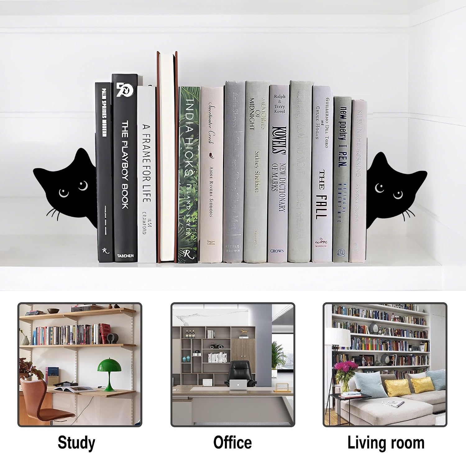 Bookends Metal Cat Book Ends / Cat-full Face / Black