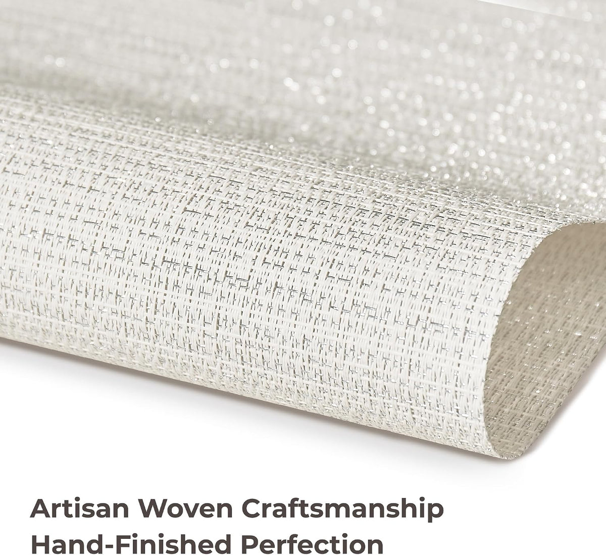Leetaltree Woven Vinyl Placemats Set of 12,White and Silver | High Density，Stain Resistant, Easy to Clean, Washable