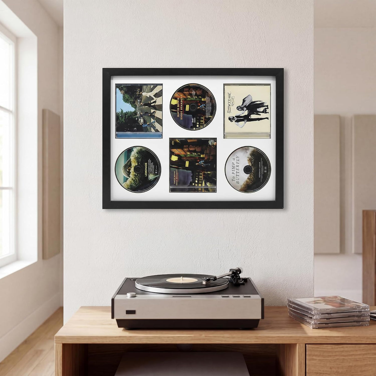 Signed CD Music Display Frame for Wall Mounting | wall cd holder Holds 3 CD/DVD Jewel Cases with Real Glass and White