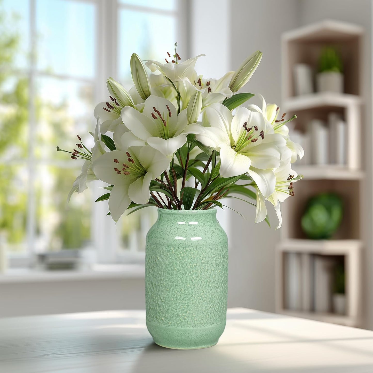 Ceramic Vase / Modern Green Flower Vases / Celadon Green / 9 Inch