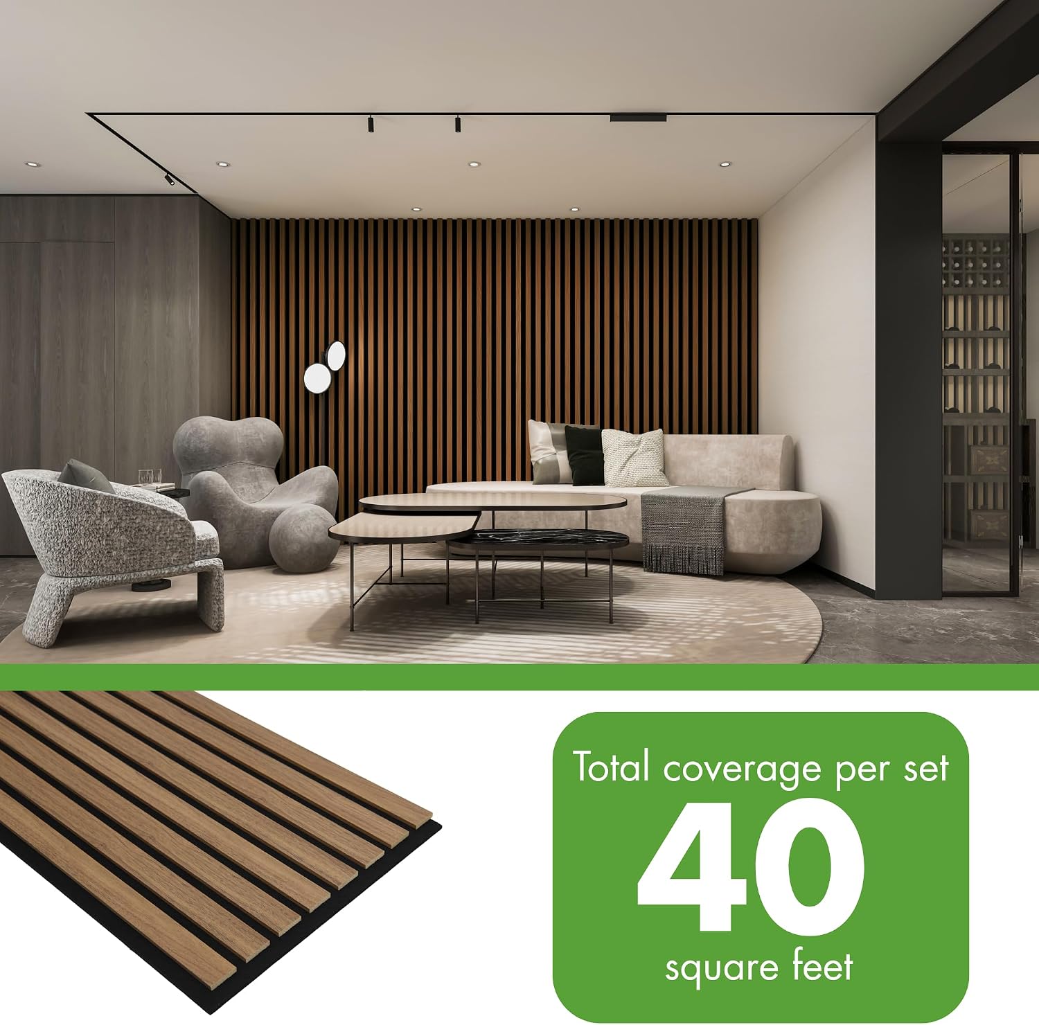 Soundproof Wood Slat Panels / Deep Walnut / 12 x 24 / Set of 20