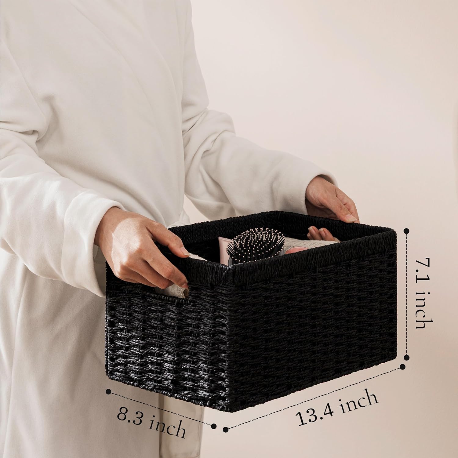 Wicker Basket / 13.4Lx8. W Woven Paper Rope Storage Baskets / Black / Medium / 3 x 7.1 / Set of 2