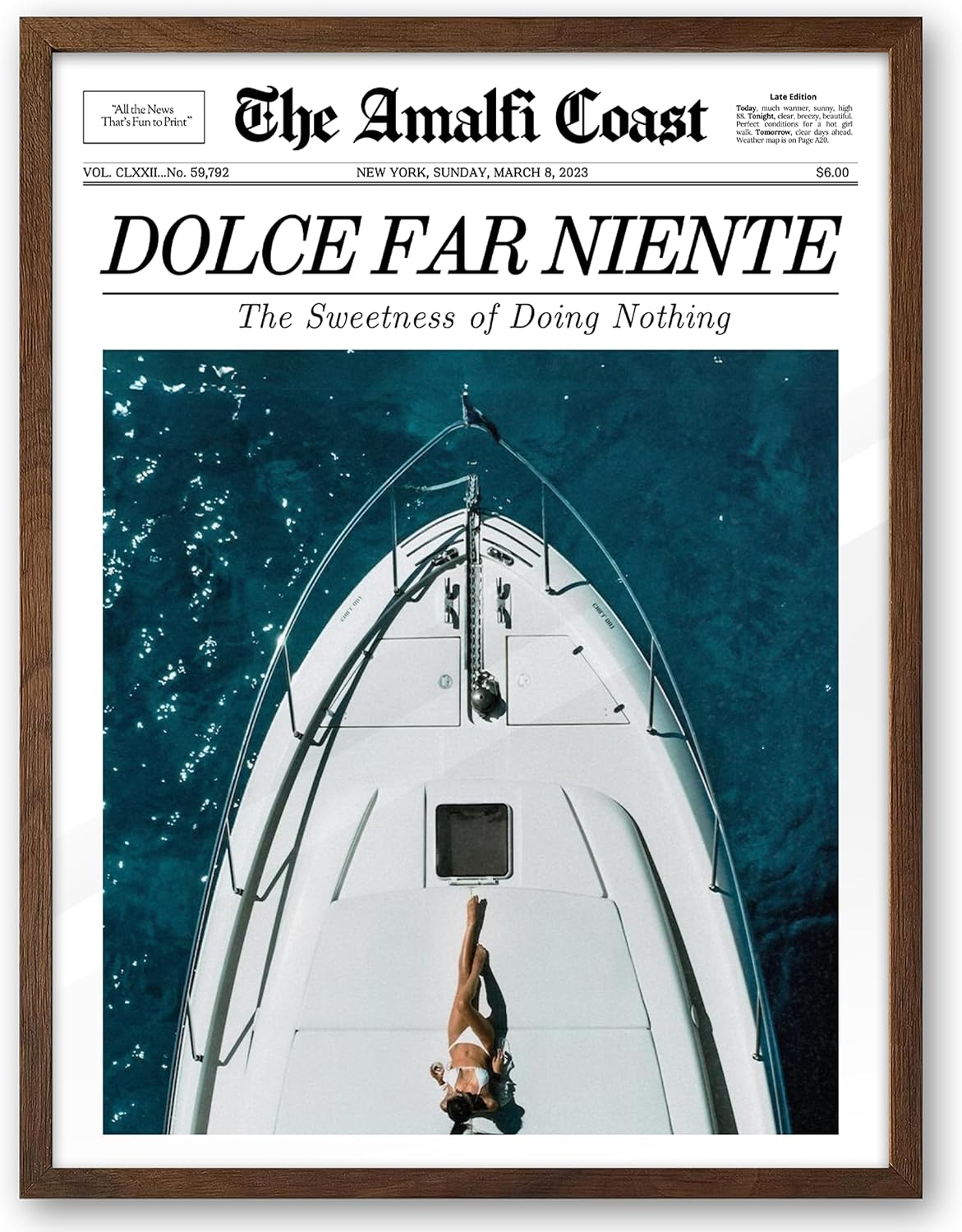 EcoHest 12x16 in Dolce Far Niente Newspaper Framed Wall Art