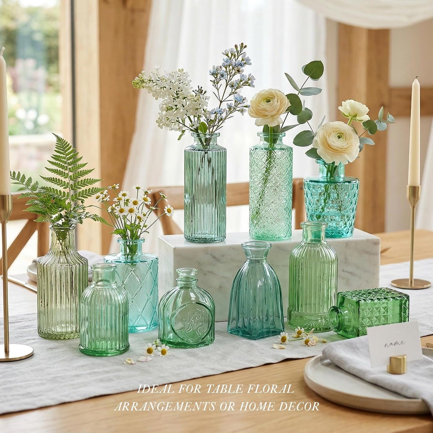 Green Glass Bud Vases / Green Series / Set of 30
