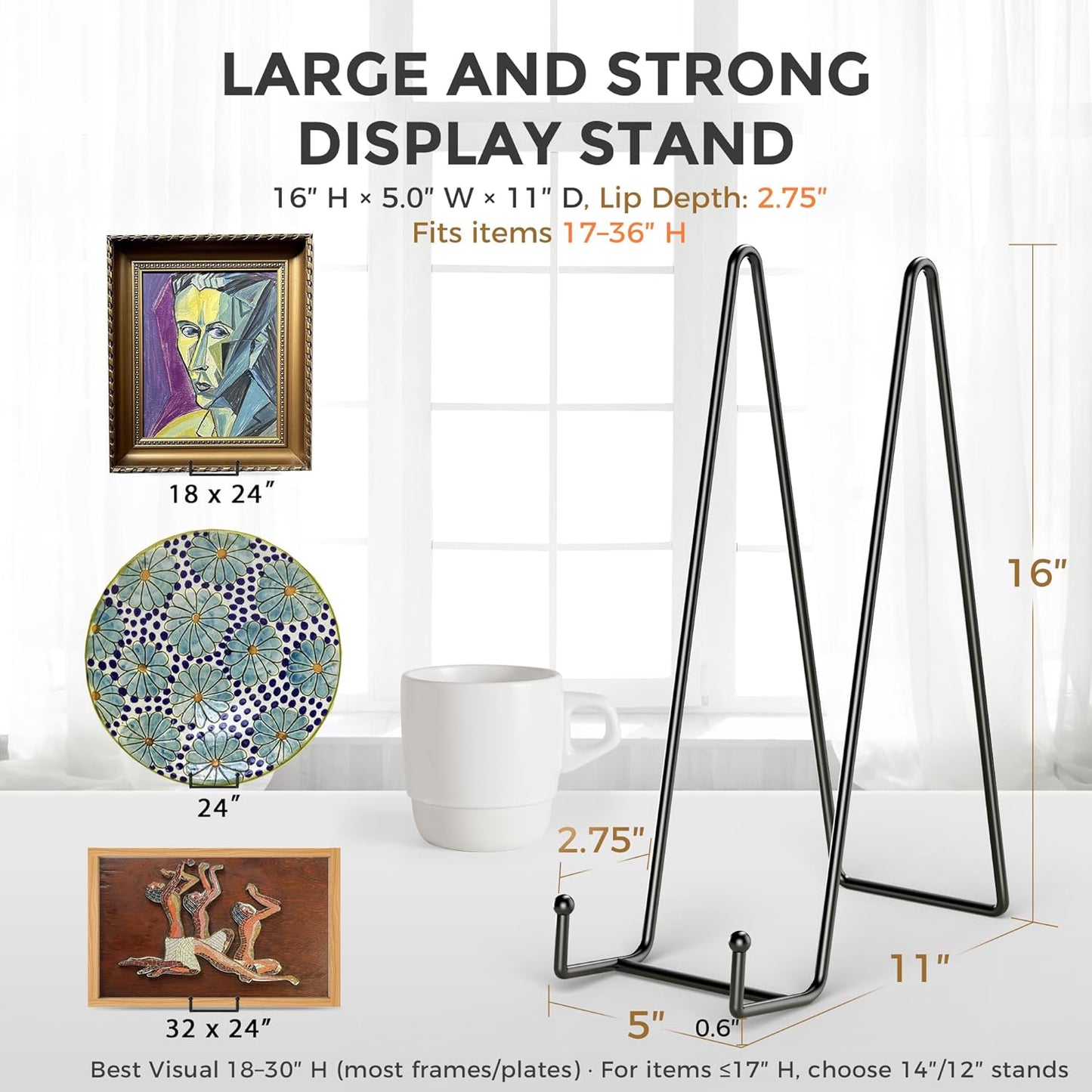 TR-LIFE 16 Inch Heavy Duty Plate Stand (2 Pack) - Metal Display Easel for Large Plates, Picture Frames, Signs, Posters