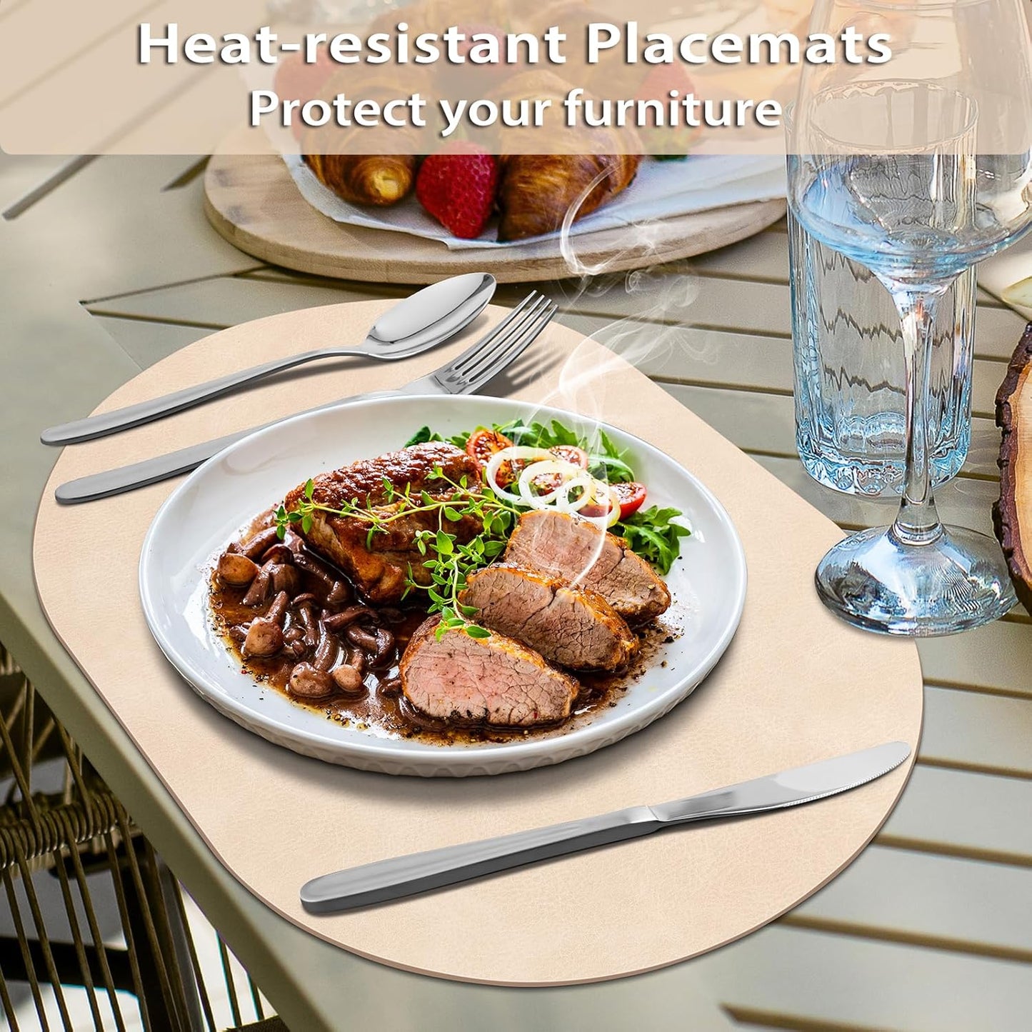 ADRIMER Placemats, Heat Resistant Oval Placemats Set of 12 Washable 12 x 17 Inch, Waterproof Table Mats, Wipeable Pu