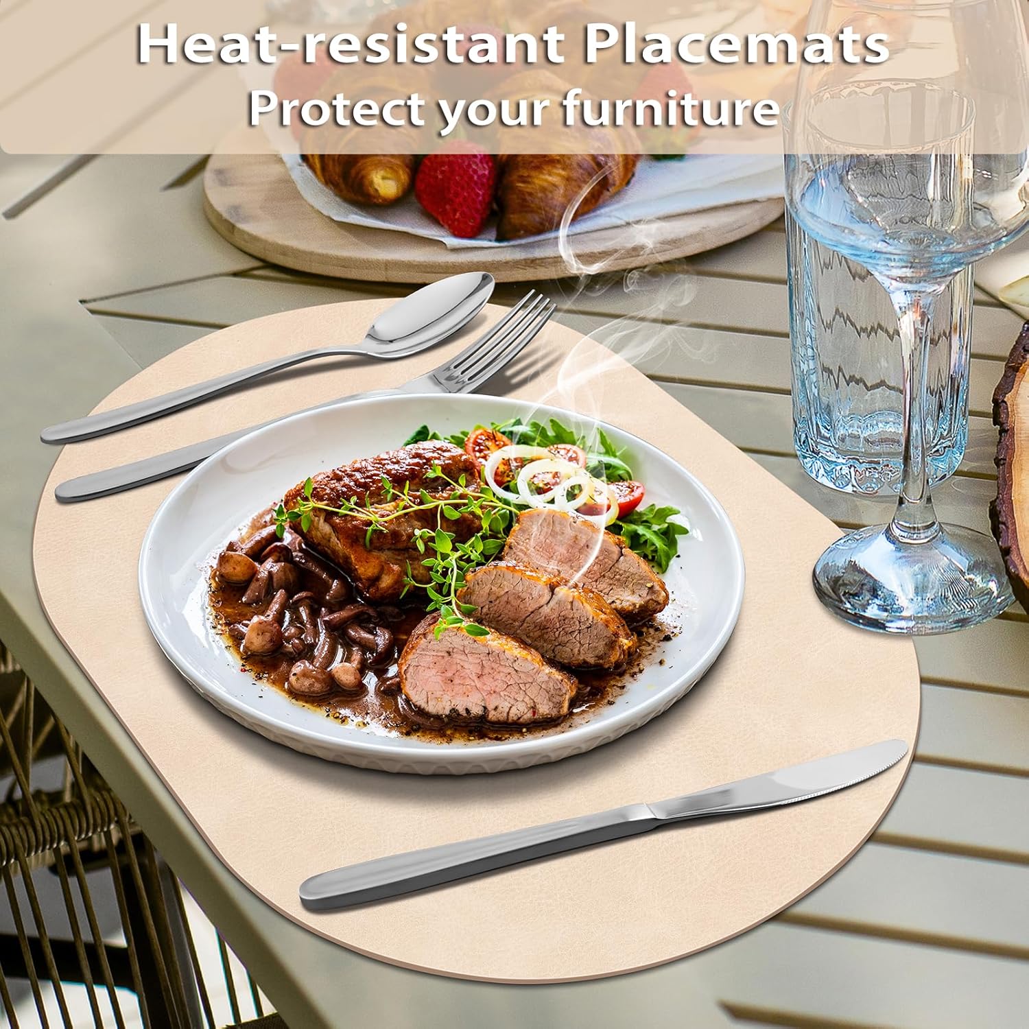 ADRIMER Placemats, Heat Resistant Oval Placemats Set of 12 Washable 12 x 17 Inch, Waterproof Table Mats, Wipeable Pu