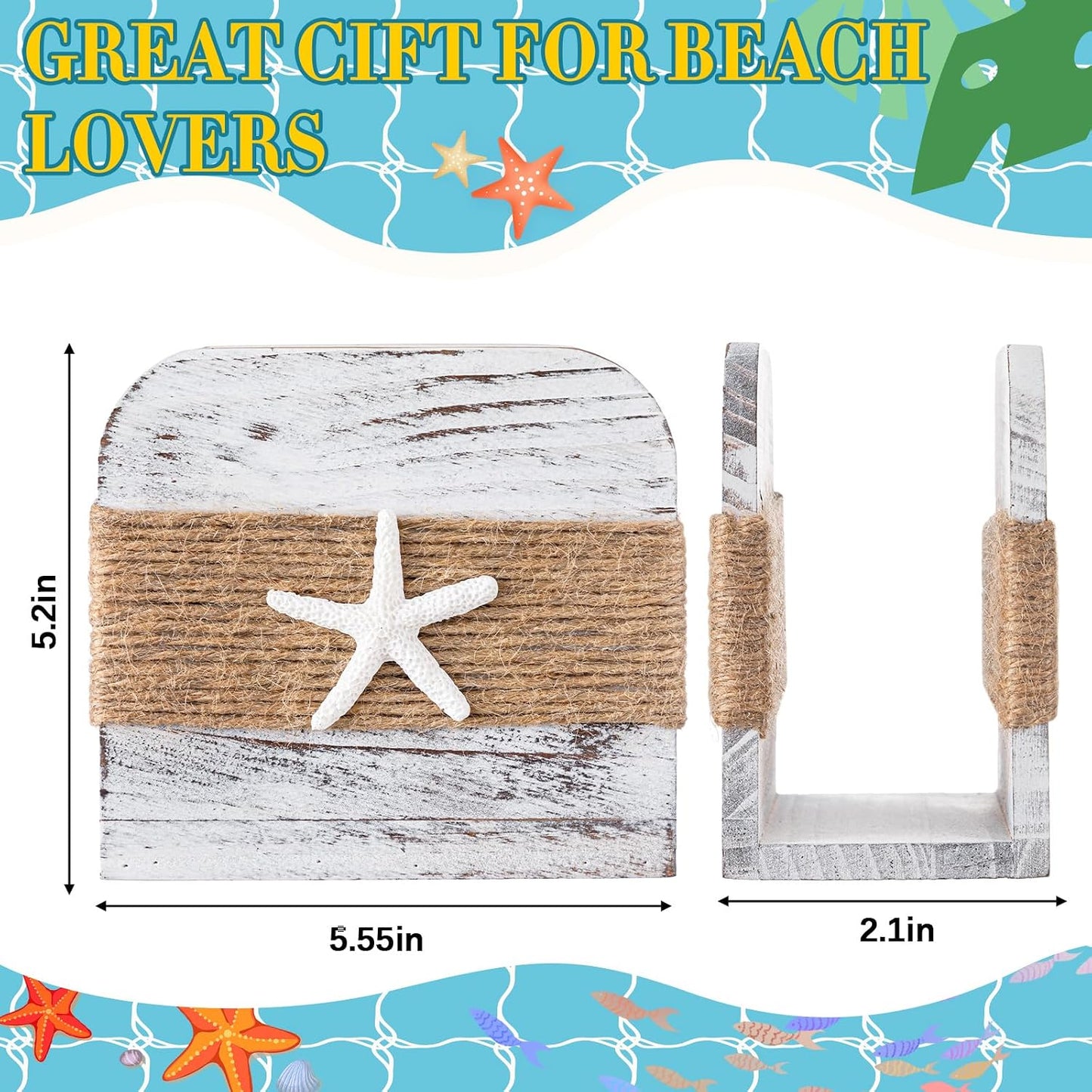 Natural Wooden Napkin Holder / Beach Style / White