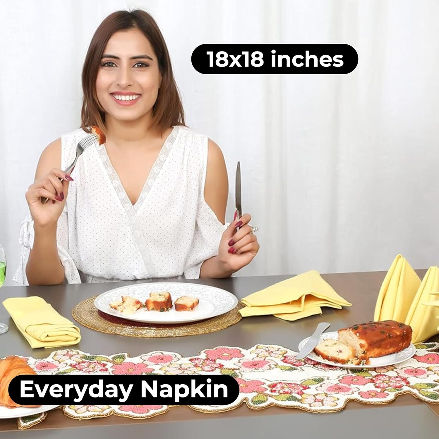 Bedding Craft Cotton Dinner Cloth Napkins Set of 12 – 18x18 Sand Yellow – Reusable & Machine Washable Fabric Napkins