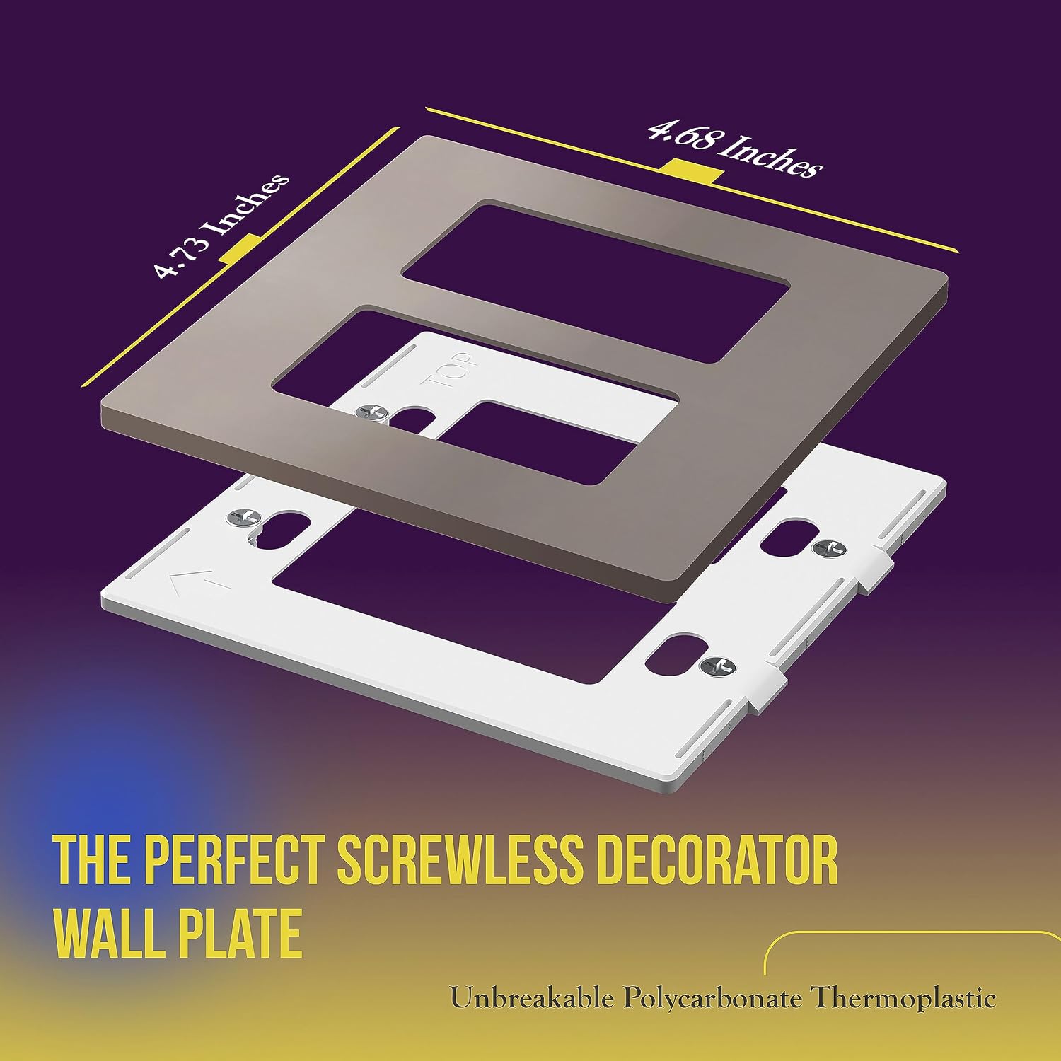 ENERLITES Elite Series Screwless Decorator Wall Plate Child Safe Outlet Cover, Size 2-Gang 4.68" H x 4.73" L