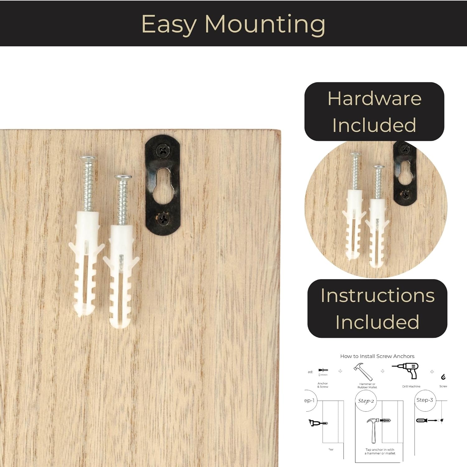 3 Hooks / 2-Tier Letter Organizer / Natural Wood