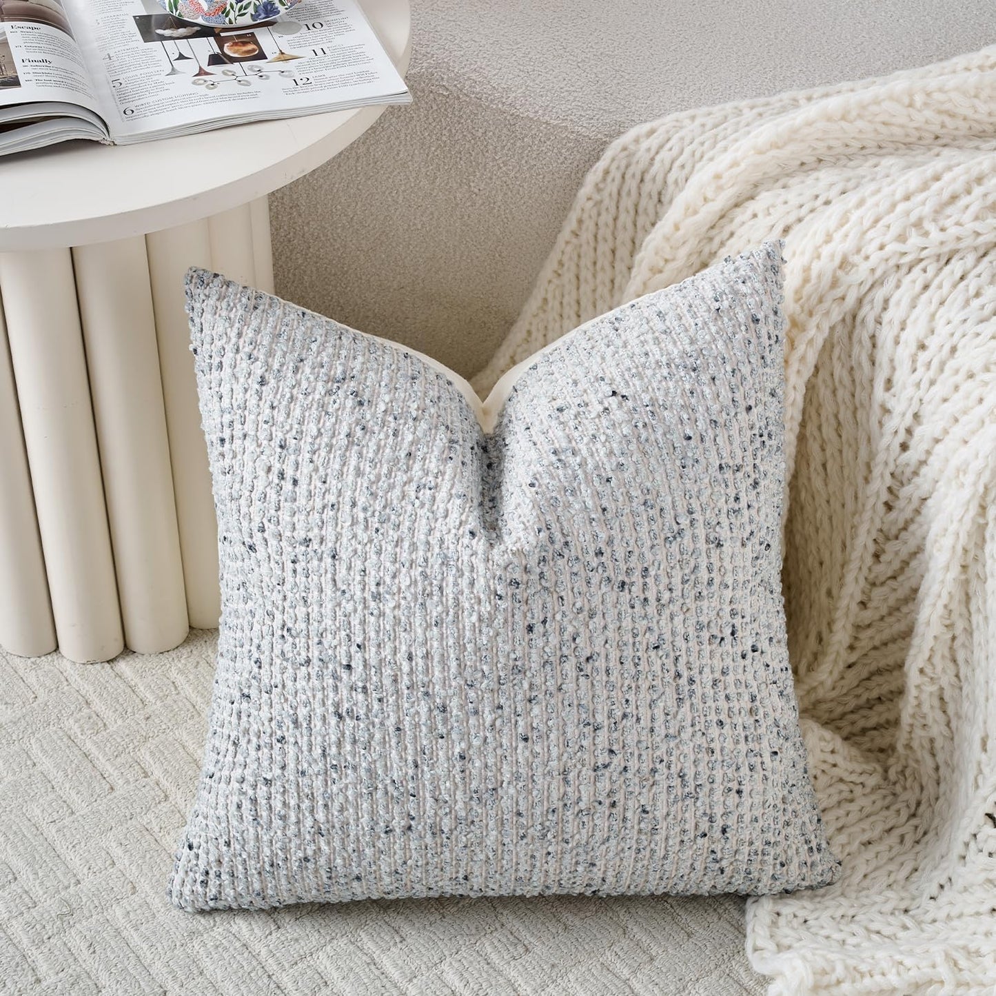 Striped Throw Pillow Covers Textured Boucle Chic Morden Boho Accent / Blue / 18 x 18 / Set of 2