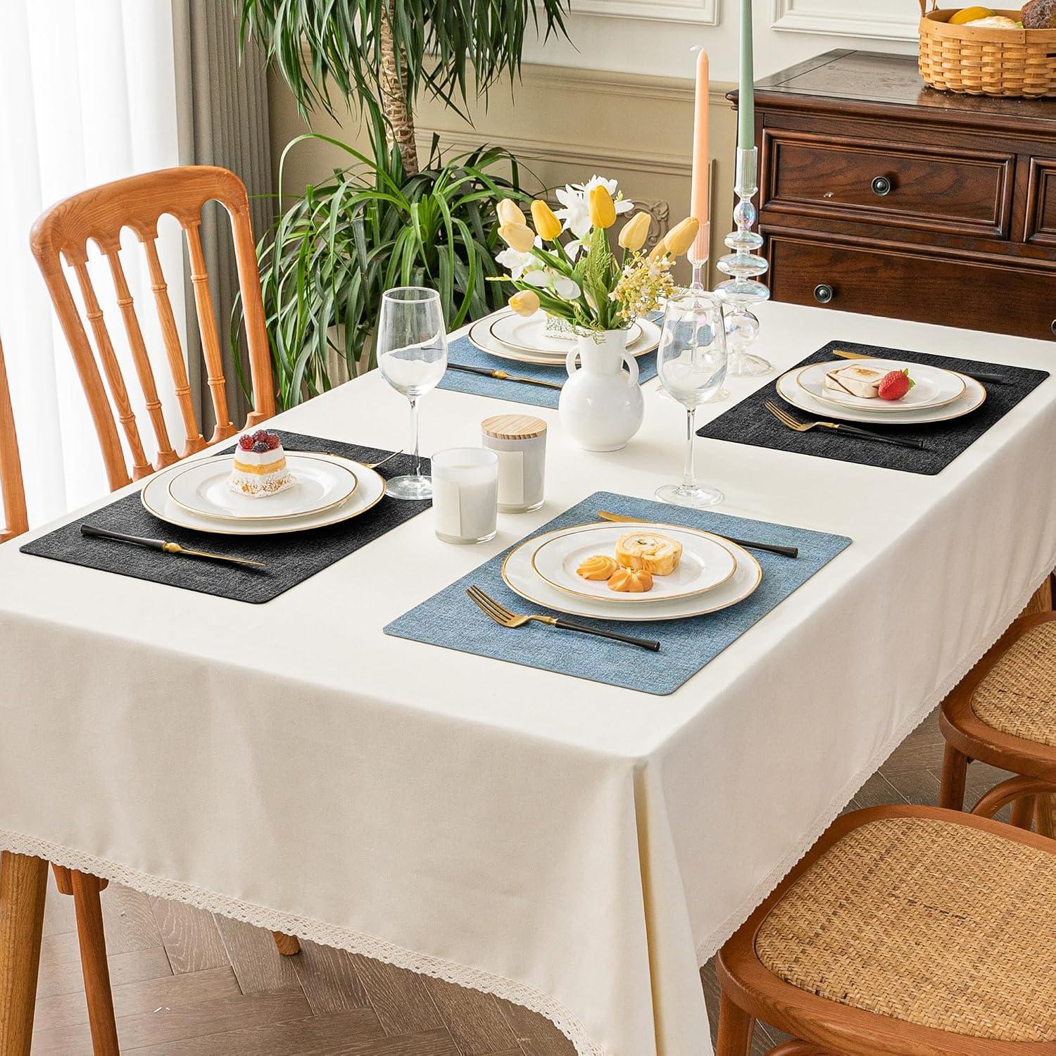 Romanstile Vinyl Placemats Set of 8, Reversible Faux Leather Heat Resistant Wipeable Table Mats, Waterproof Washable