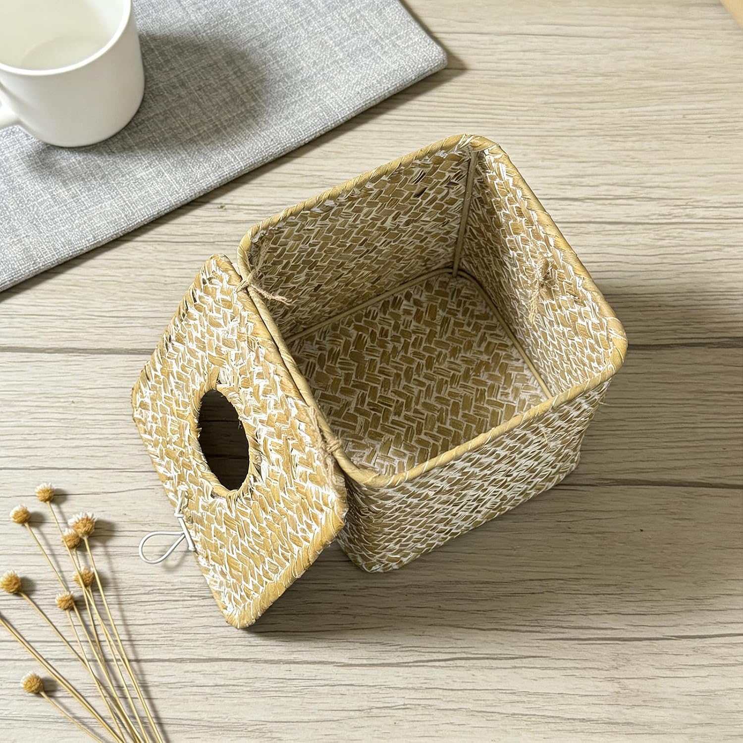 Woven Square Tissue Box Cover / Whitewash / Natural