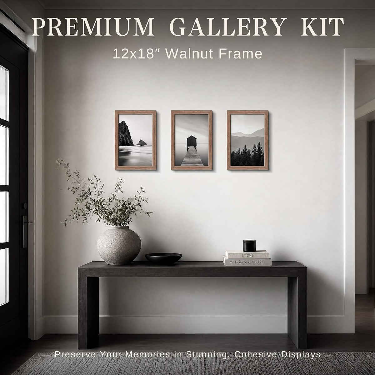 VCK 12x18 Frames Set of 6, Elegant Walnut Wood Picture Frame | 1.1in Wide Border, Wall Hanging, HD Plexiglass