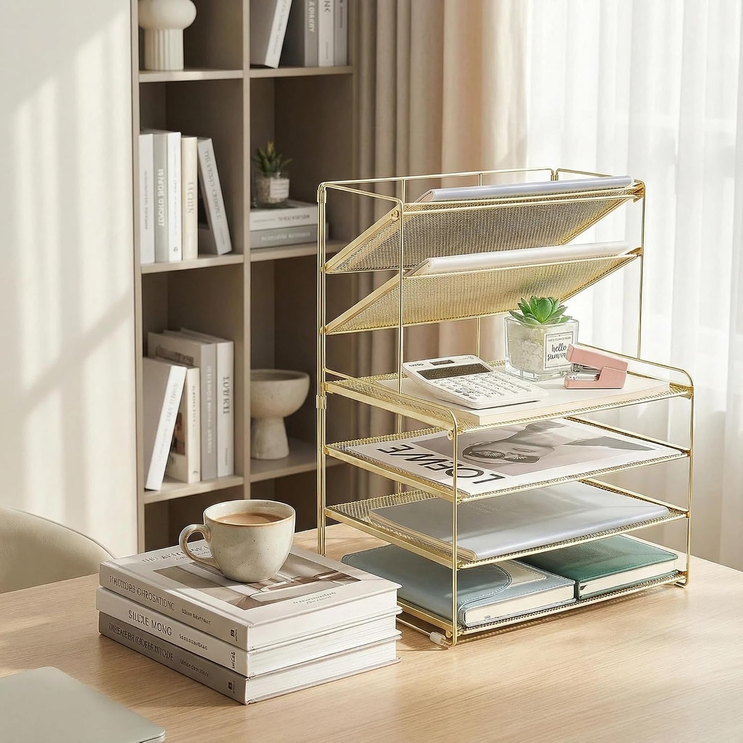 Desk Organizer, 6-Tier Paper Organizer Letter Tray, Gold | Desk Organizers and Accessories, Office Desk Accessories &