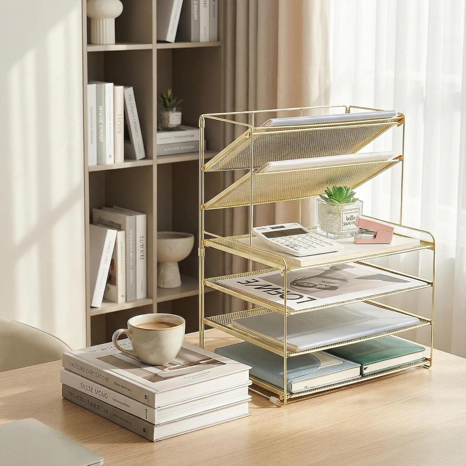 Desk Organizer, 6-Tier Paper Organizer Letter Tray, Gold | Desk Organizers and Accessories, Office Desk Accessories &