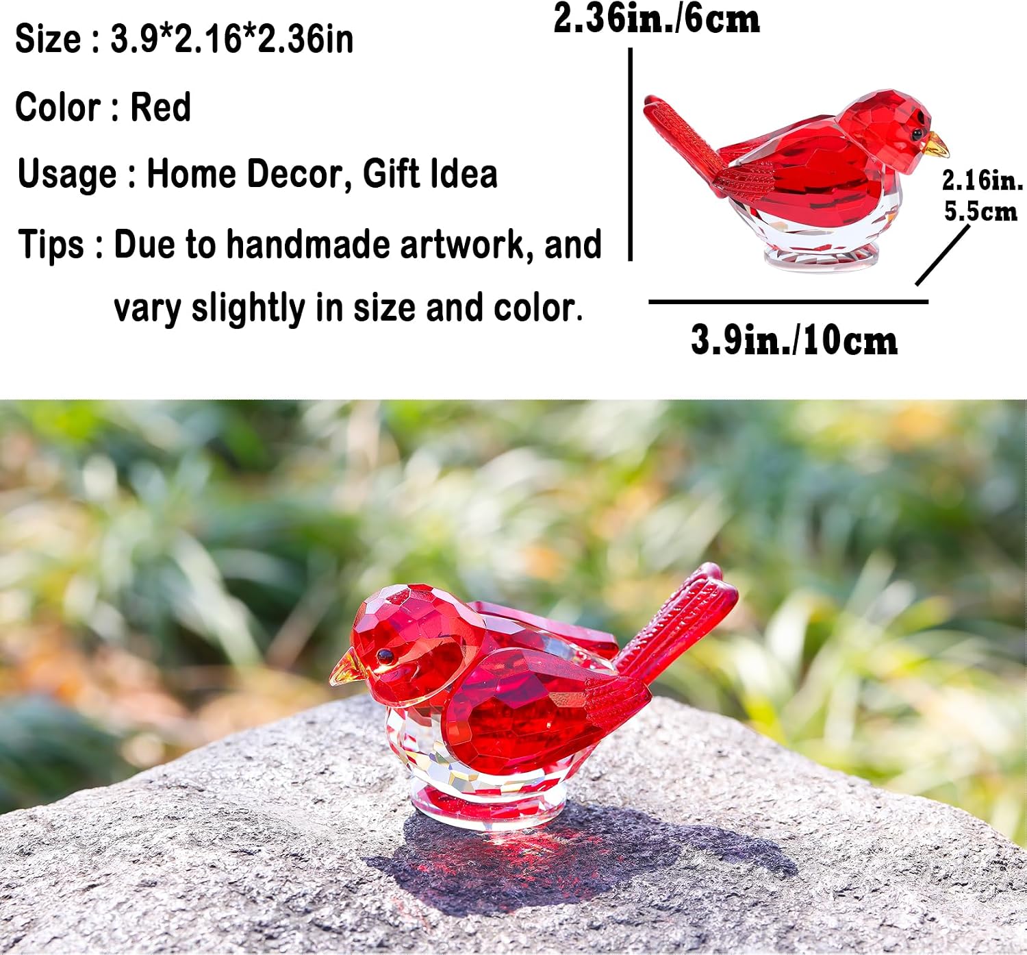 Crystal Bird Figurine Gifts for Women Men Art Glass Birds Collectible Statue Decorative / Red