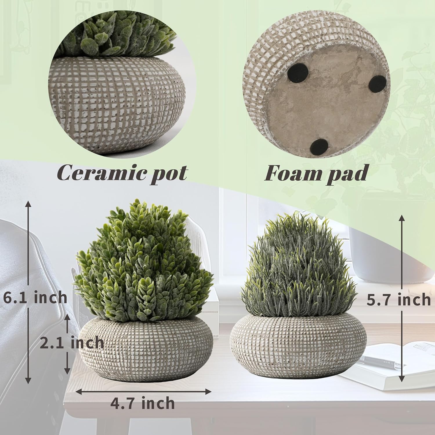 Small Faux Plants / Frosty Green-sedum / 5.7 Inch / Set of 2
