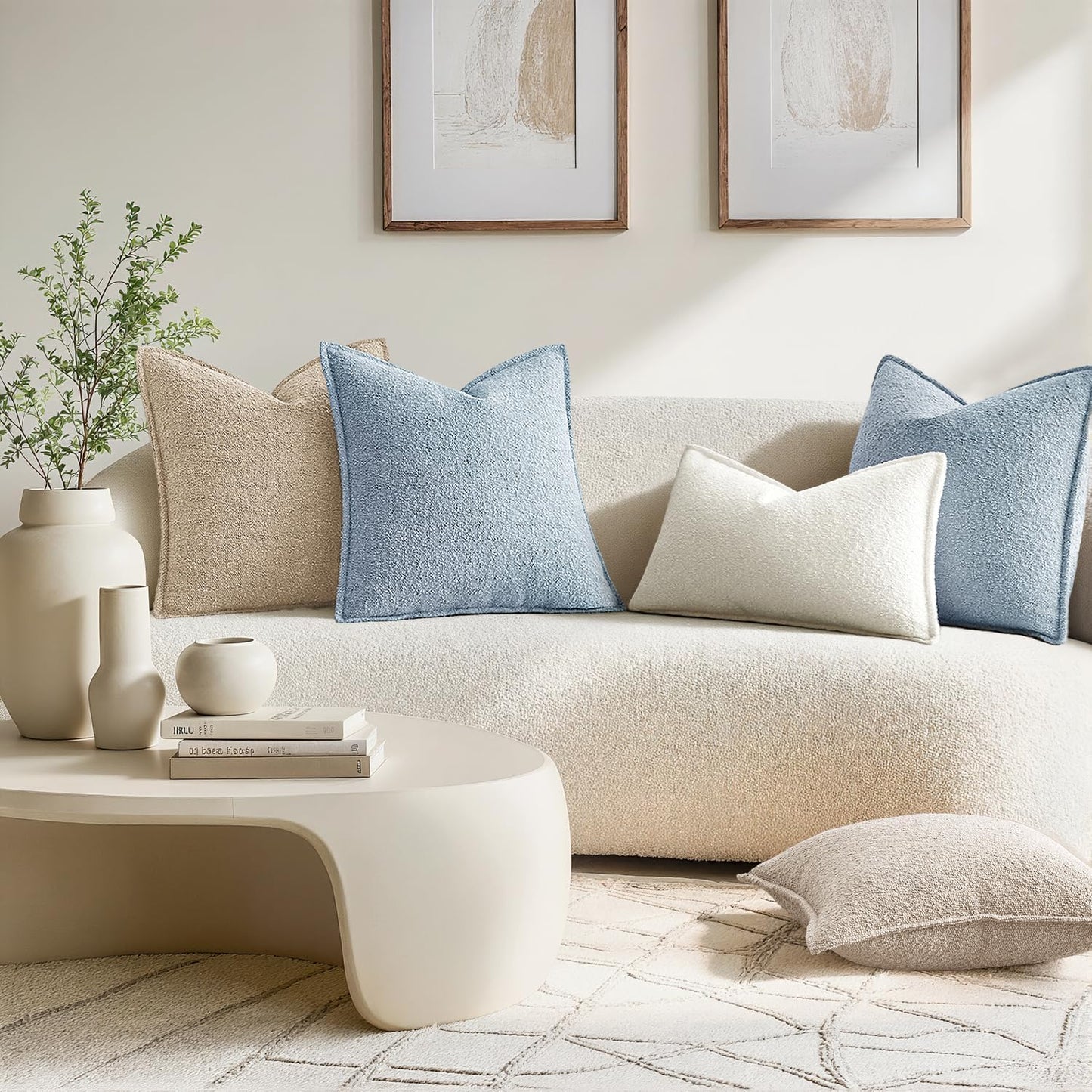Decorative Textured Boucle Throw Pillow Covers Broadside Thick / 18 x 18 / Light Blue / Set of 2