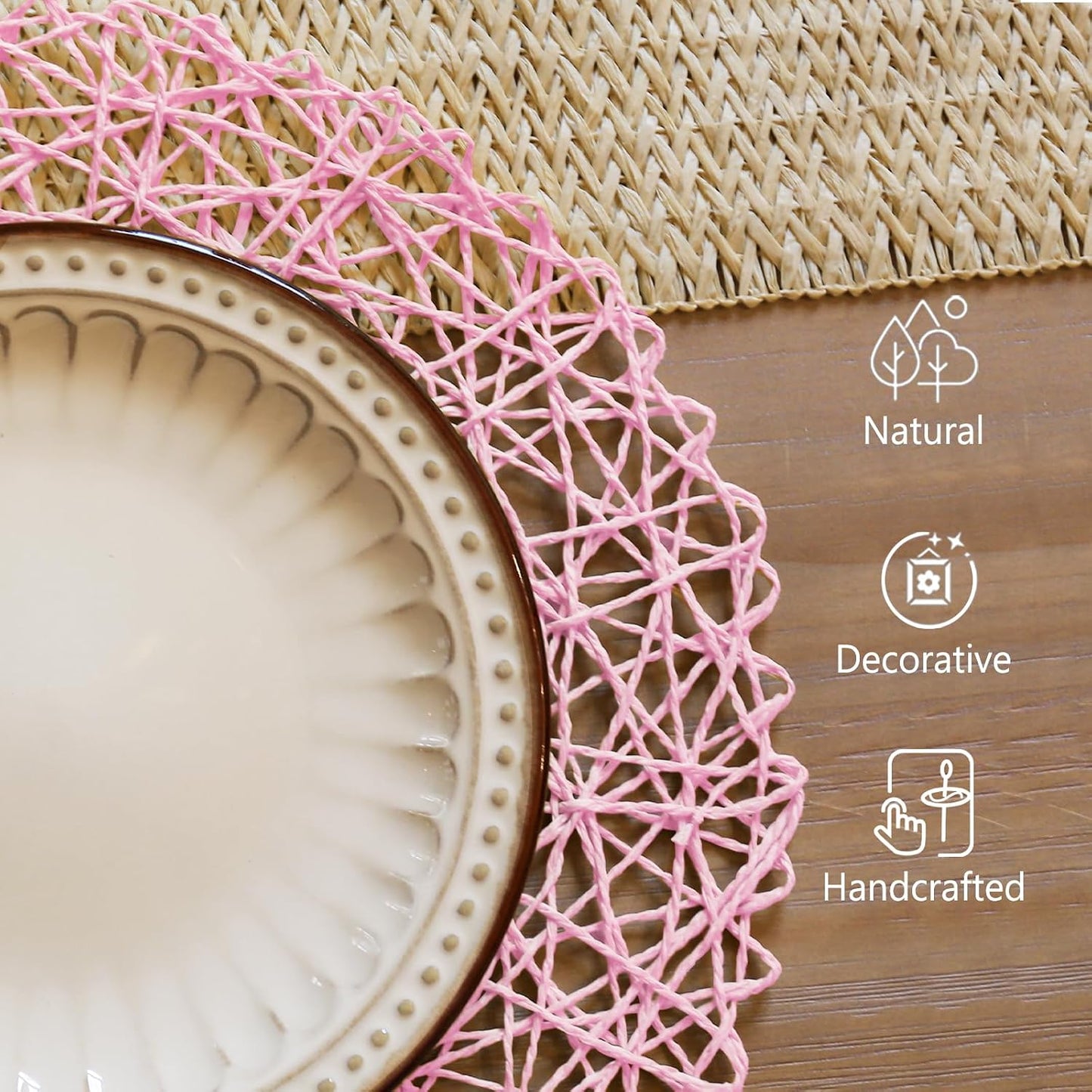 AHHFSMEI Paper Braided Round Placemats Set of 12 Natural Non-Slip Heat Resistant Table Mats for Dining Tables Woven