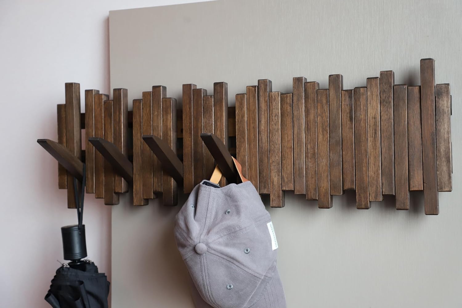 Wood Wall Mounted Piano Coat Rack / 7 Hooks / Natural