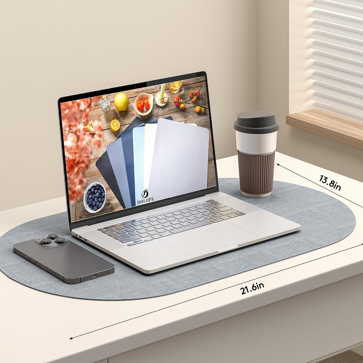 DOLOPL Oval Placemats Set of 6, Dusty Blue Faux Leather Table Place Mats | Reversible, Wipeable & Washable, Heat