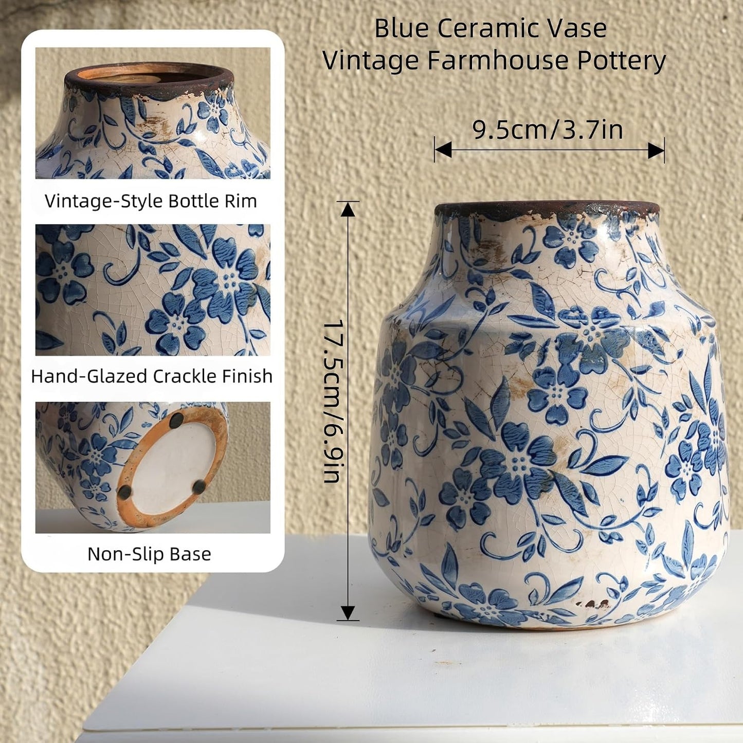 White Ceramic Vase / Medium / Blue