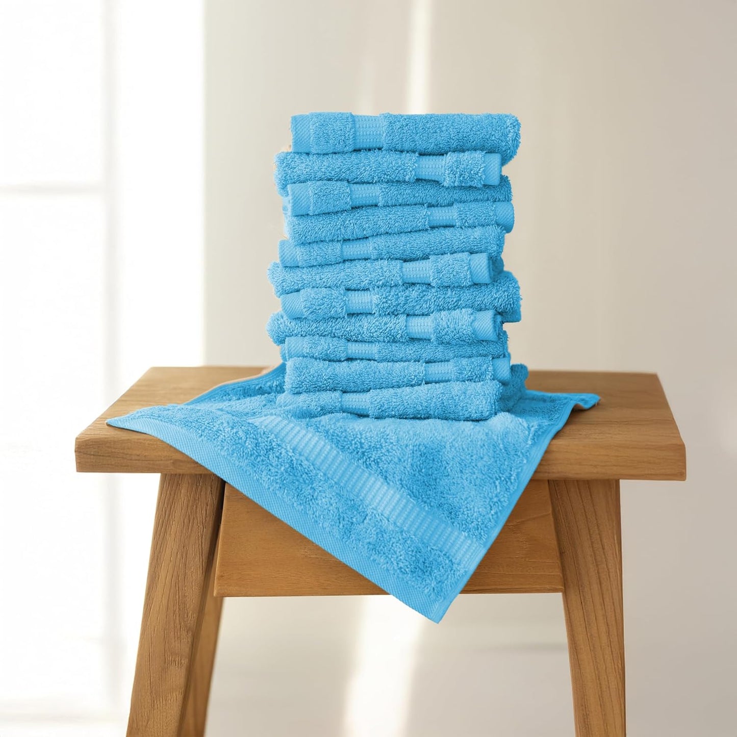 SALBAKOS 12-Piece 100% Turkish Cotton Washcloths and Face Towels, Aqua | 13x13 in Standard Size Small Towel, Multi-use